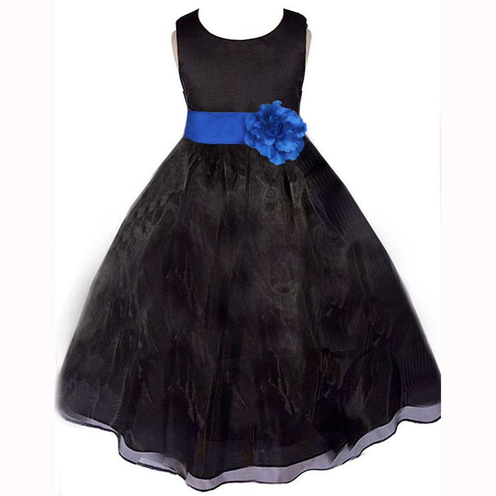 Black/Royal Blue Satin Bodice Organza Skirt Flower Girl Dress 841T