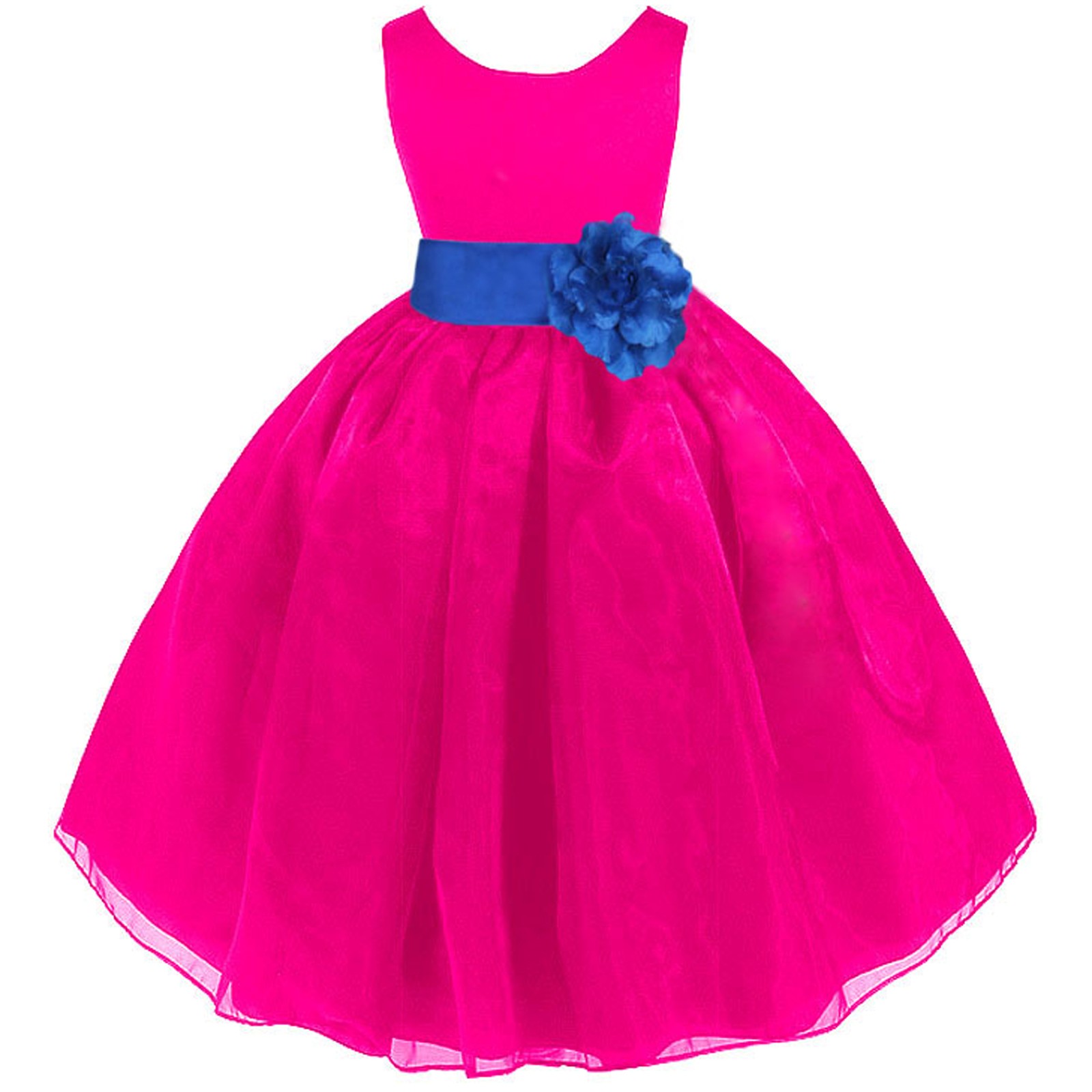 Fuchsia/Royal Blue Satin Bodice Organza Skirt Flower Girl Dress 841T