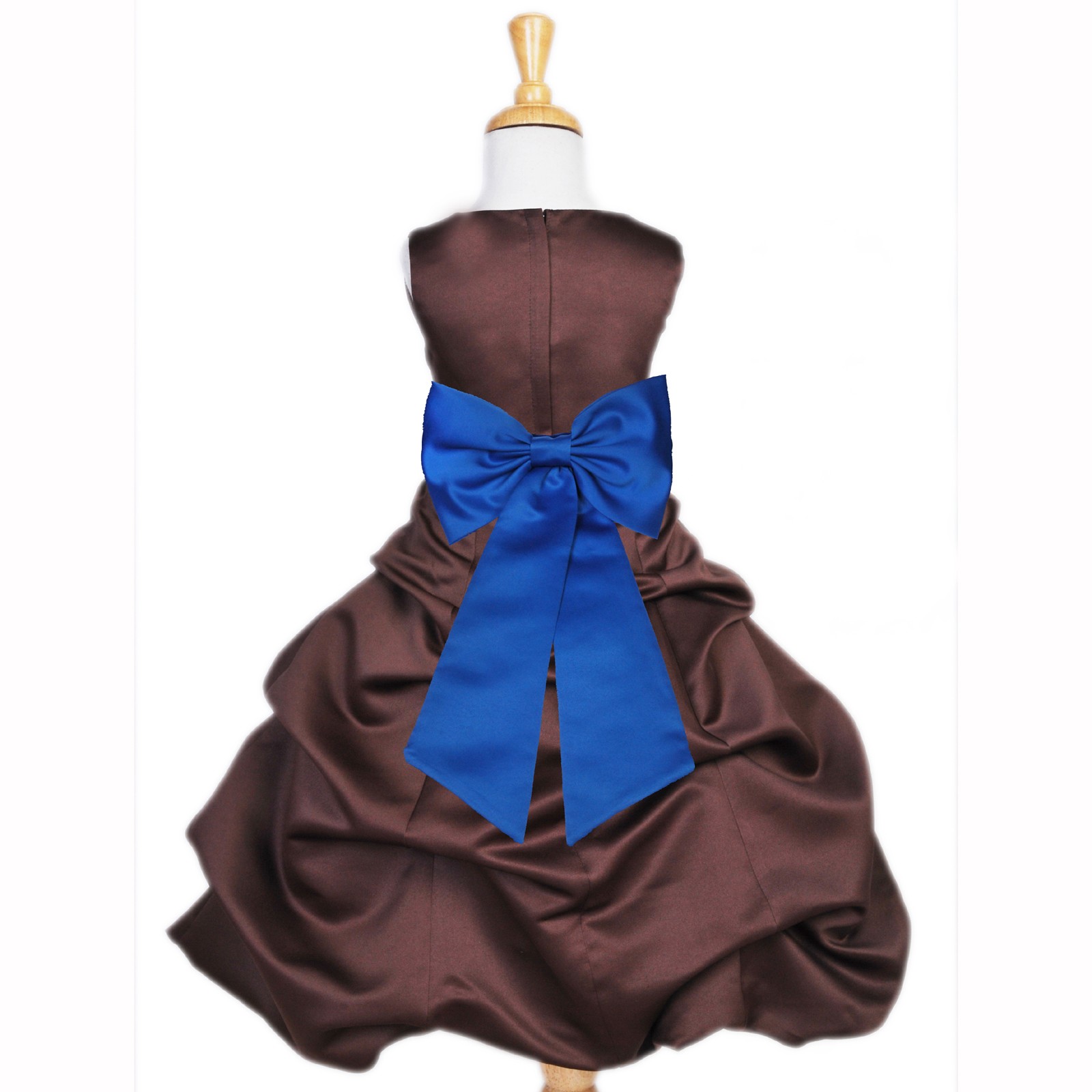Brown/Royal Blue Satin Pick-Up Bubble Flower Girl Dress Occasions 808T