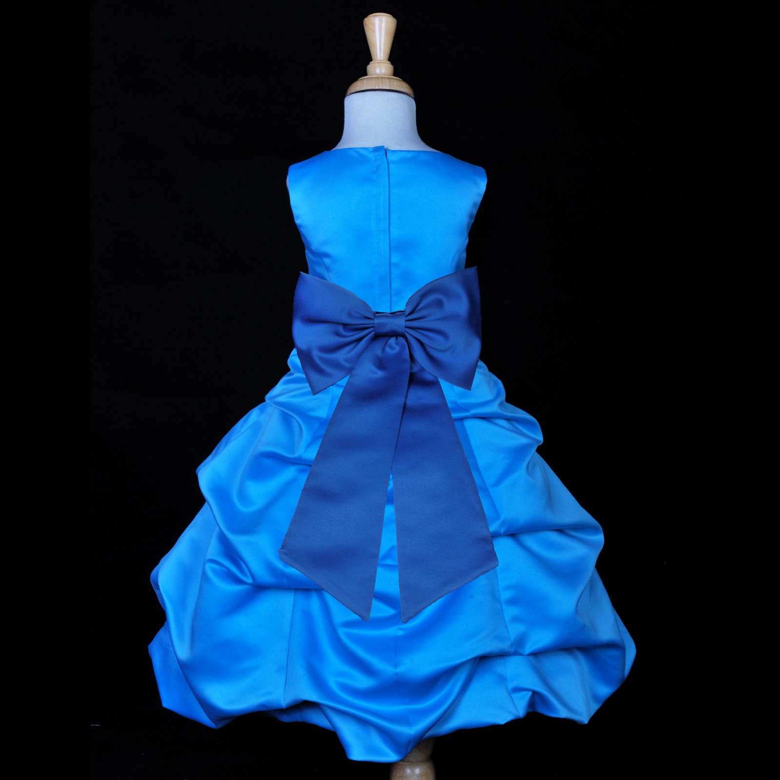 Turquoise/Royal Blue Satin-Pick-Up Bubble Flower Girl Dress Recital 808T