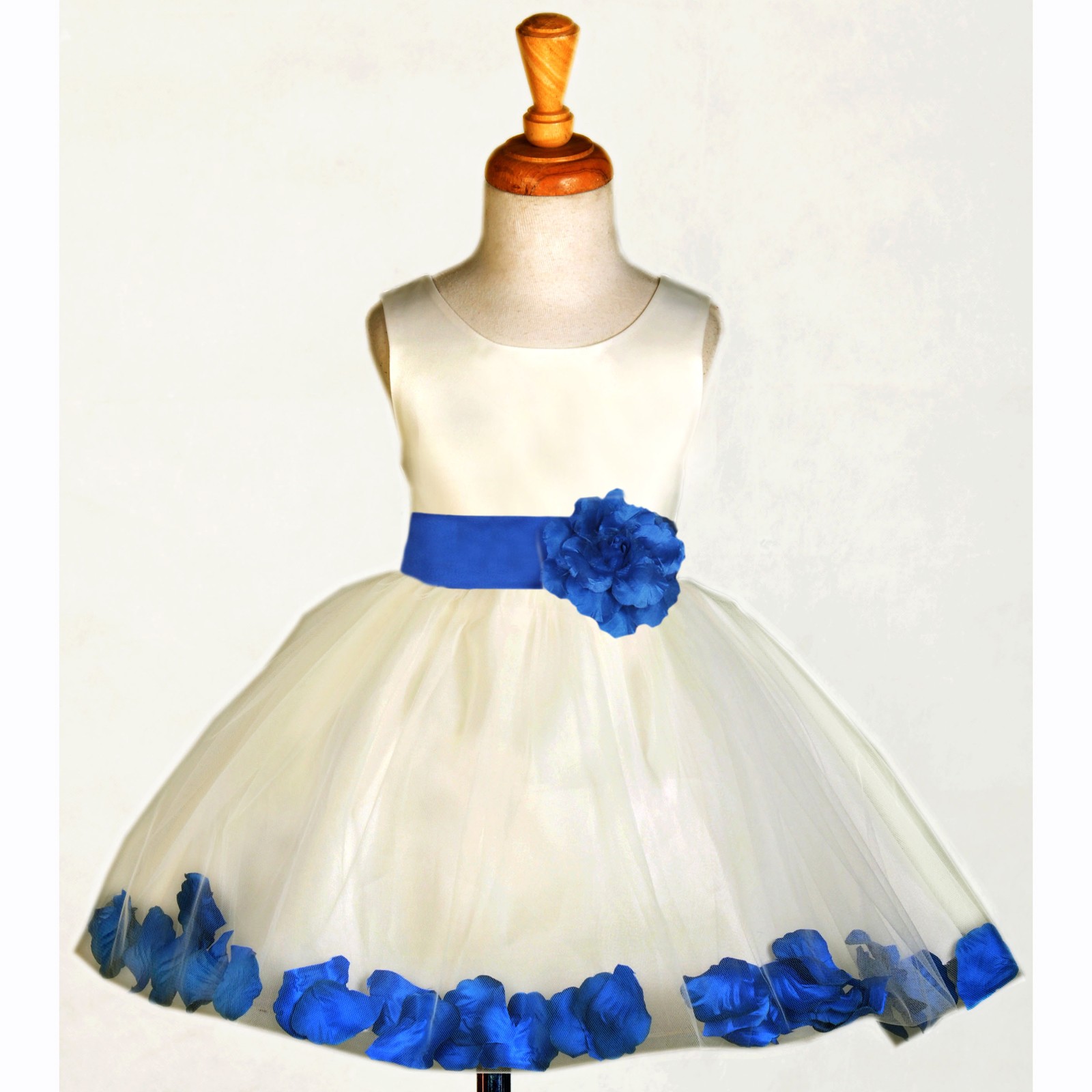Ivory/Royal Blue Rose Petals Tulle Flower Girl Dress Pageant 305S