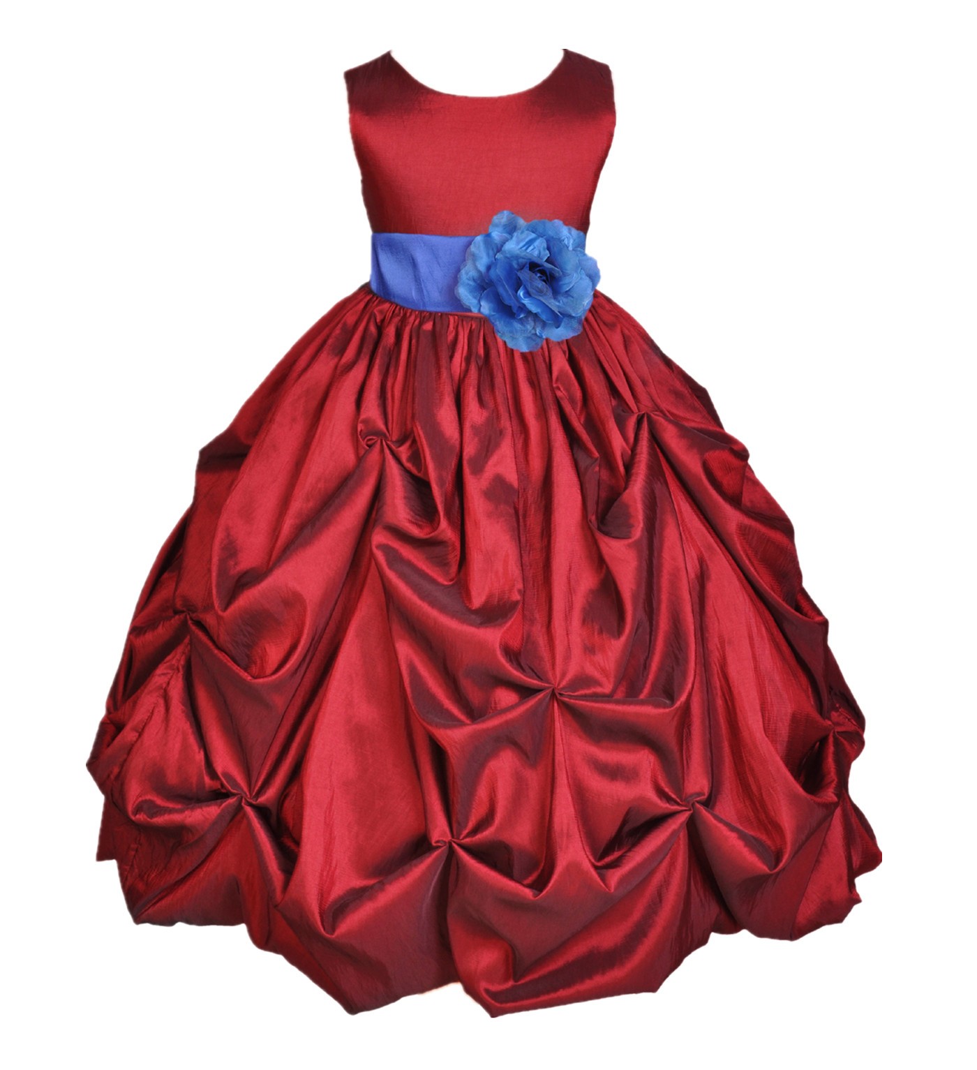 Apple / Royal Blue Satin Taffeta Pick-Up Bubble Flower Girl Dress 301S