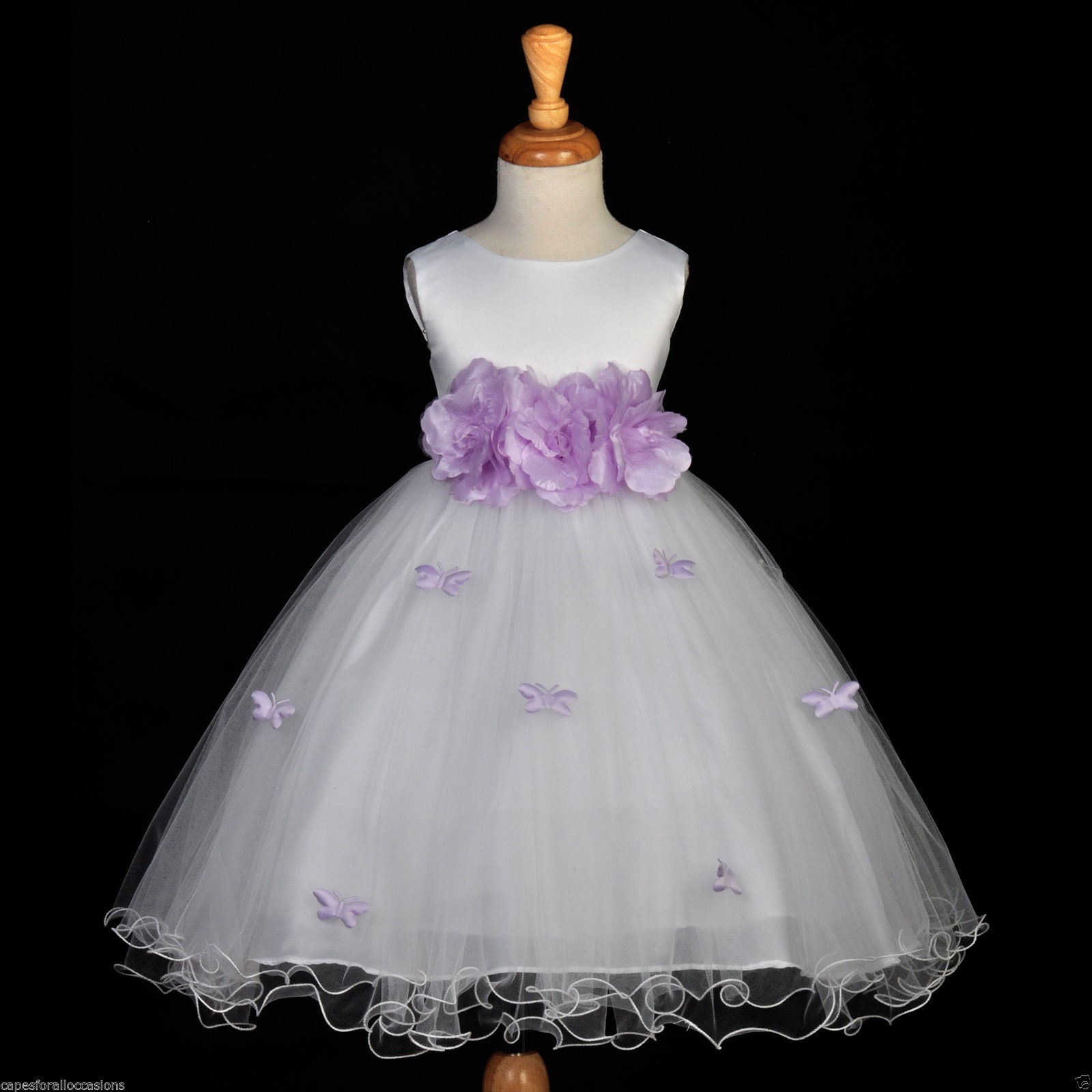 Lilac Butterflies Tulle Flower Girl Dress 3-Flower Sash 509A