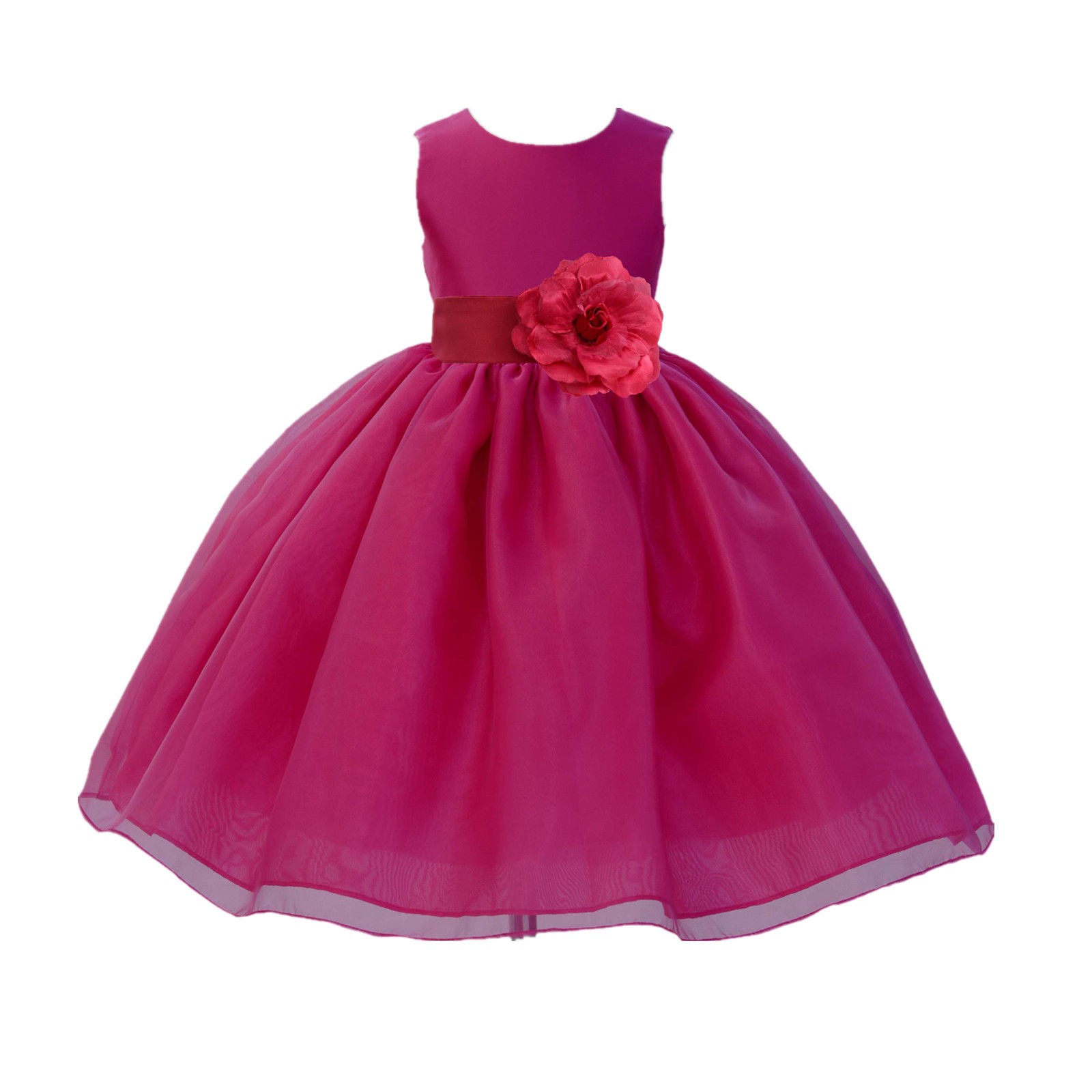 Fuchsia Satin Bodice Organza Skirt Flower Girl Dress 841T