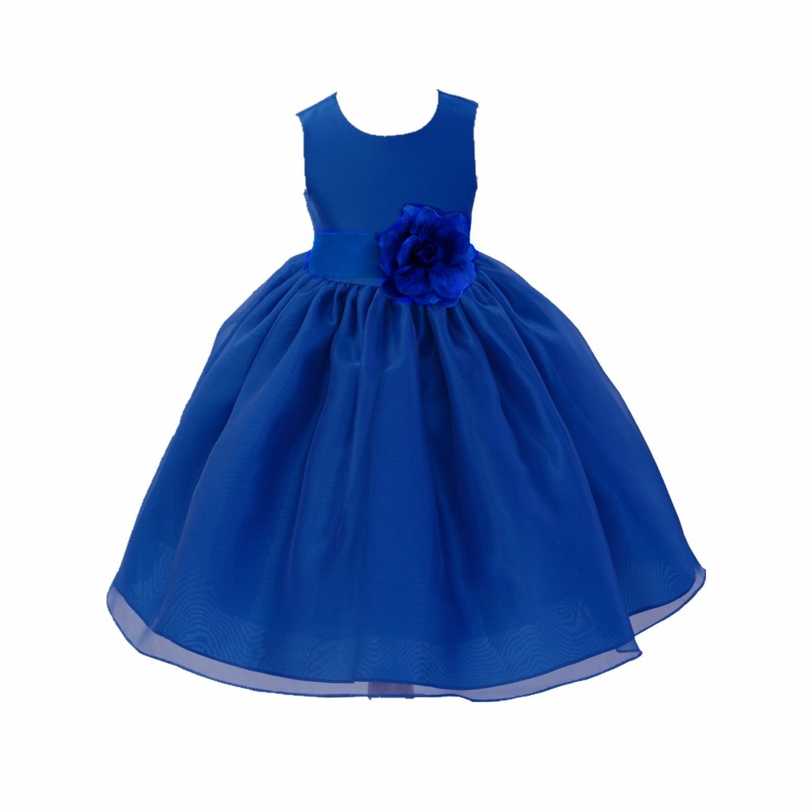 Royal blue Satin Bodice Organza Skirt Flower Girl Dress 841T