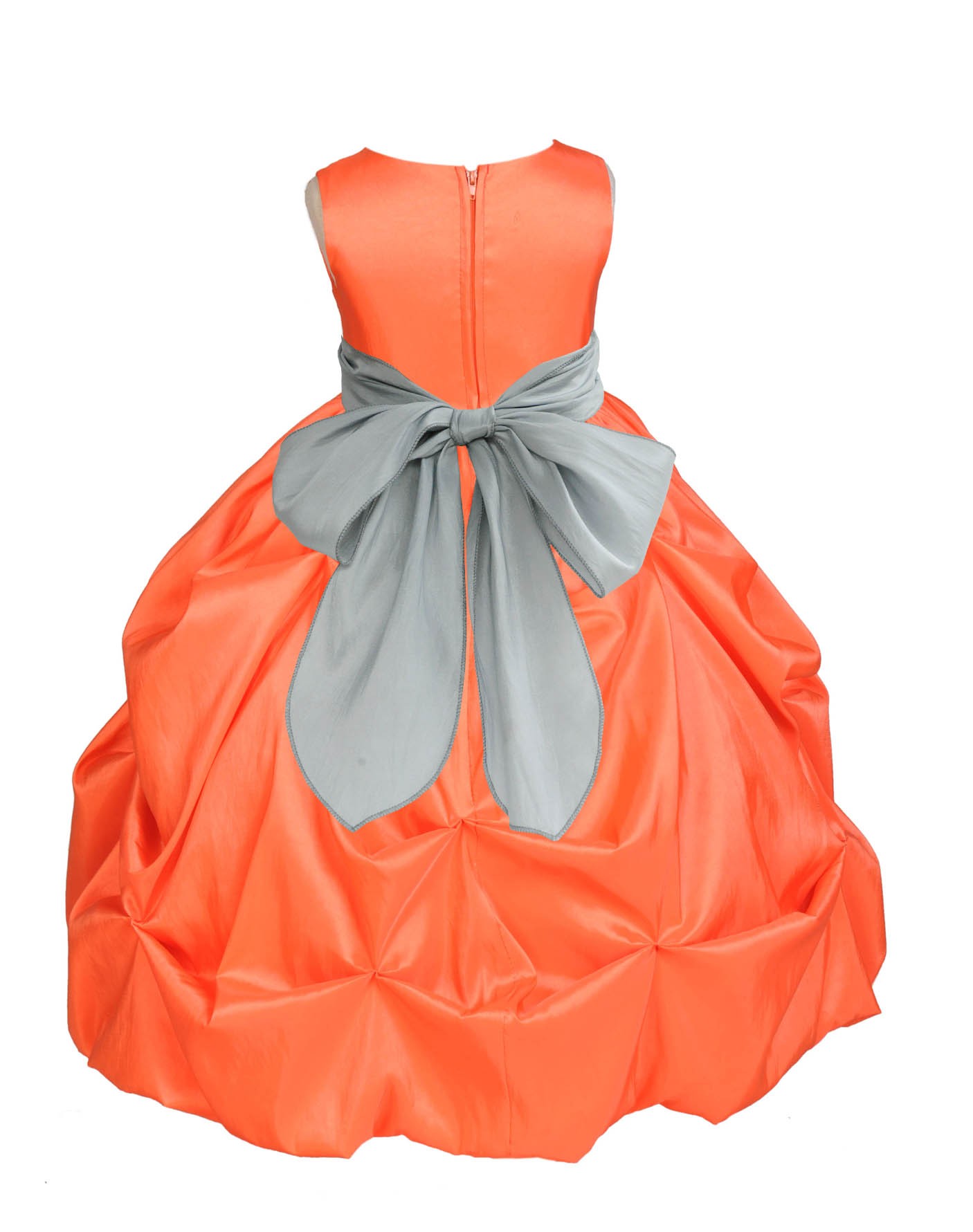 Orange/Silver Satin Taffeta Pick-Up Bubble Flower Girl Dress 301S
