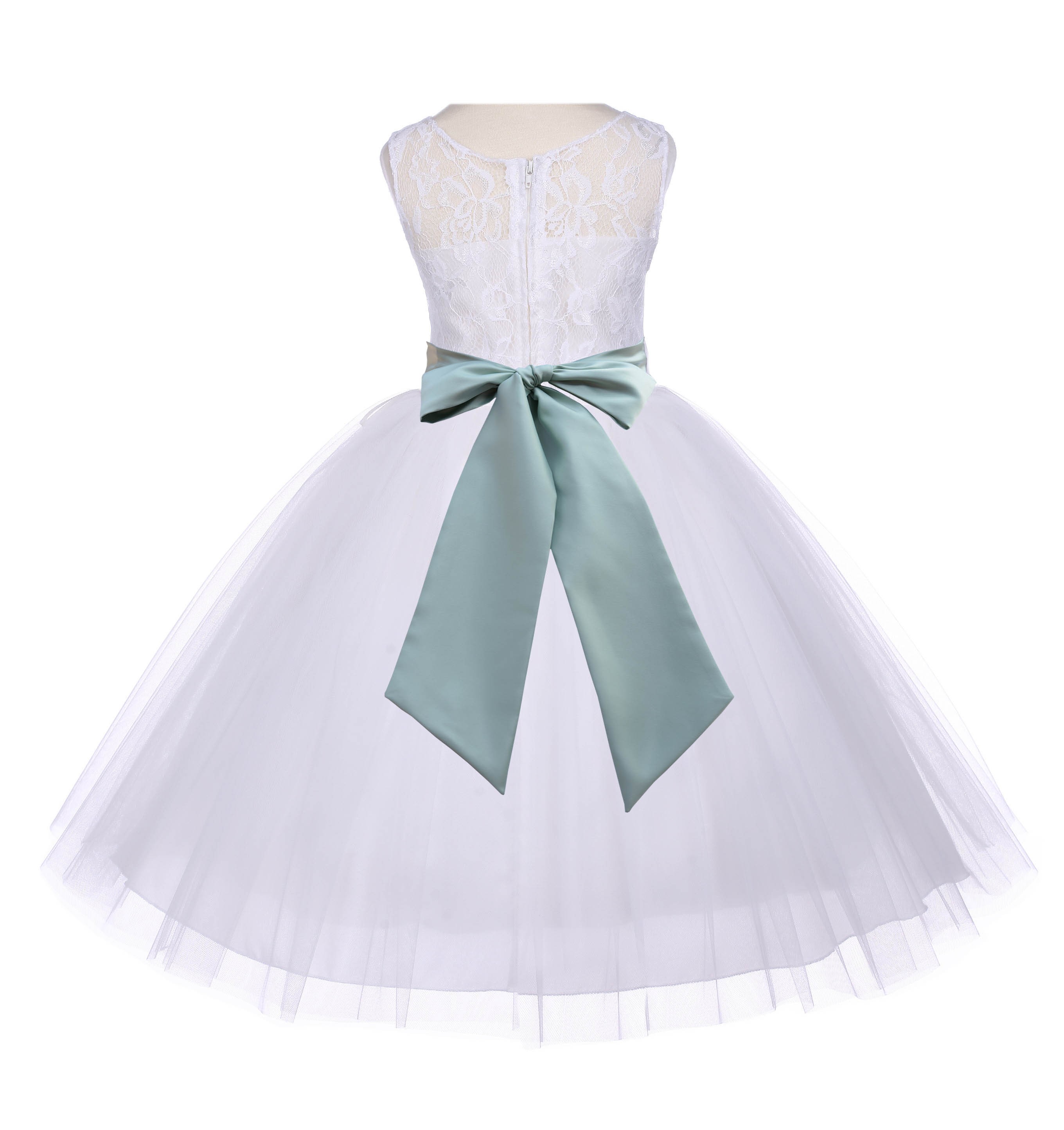 Ivory/Sage Floral Lace Bodice Tulle Flower Girl Dress Bridesmaid 153S