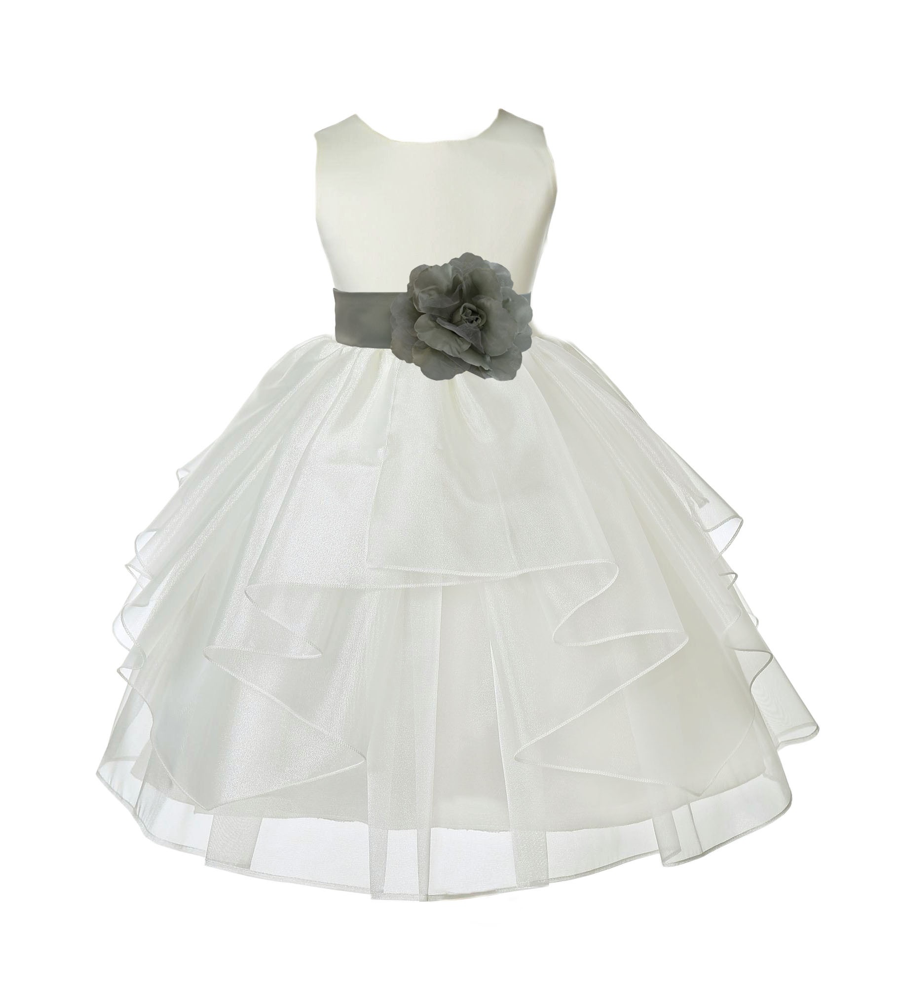 Ivory/Sage Satin Shimmering Organza Flower Girl Dress Wedding 4613T