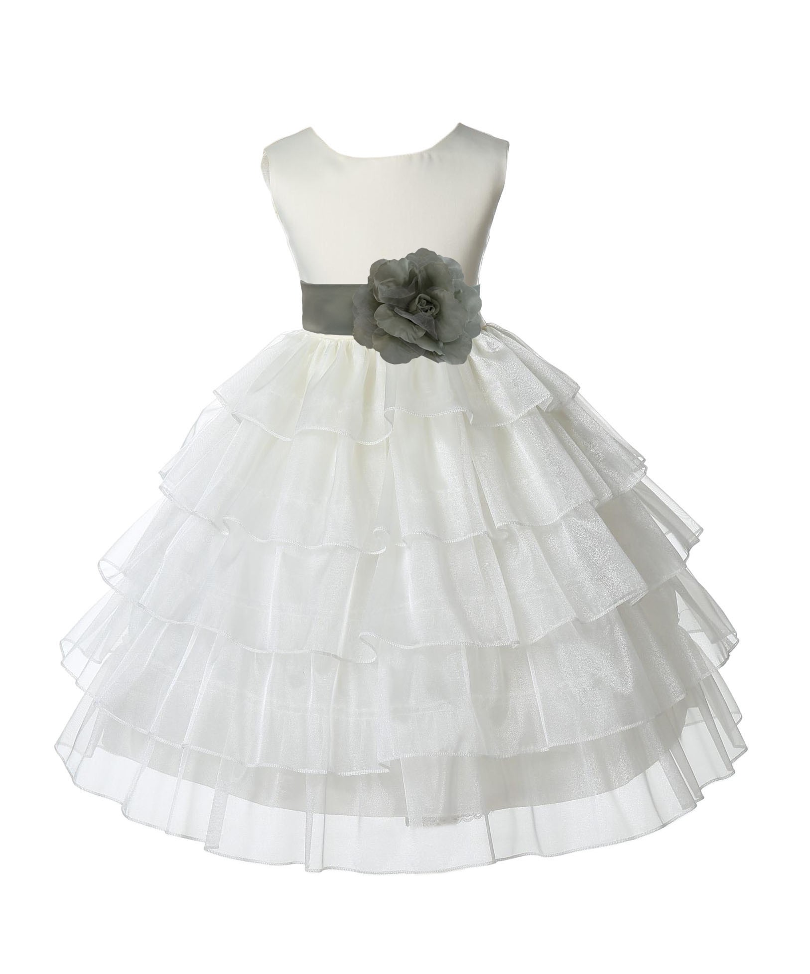 Ivory/Sage Satin Shimmering Organza Flower Girl Dress Pageant 308T