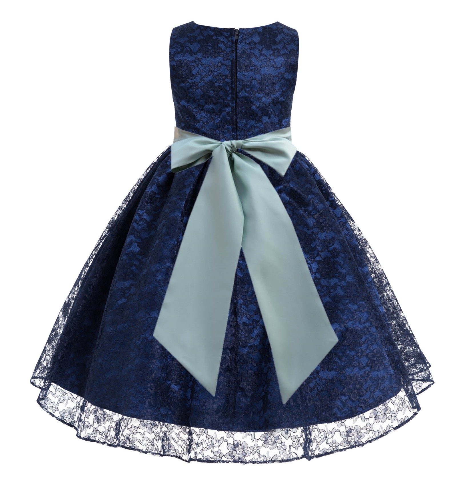 Navy / Sage Floral Lace Overlay Flower Girl Dress Lace Dresses 163s