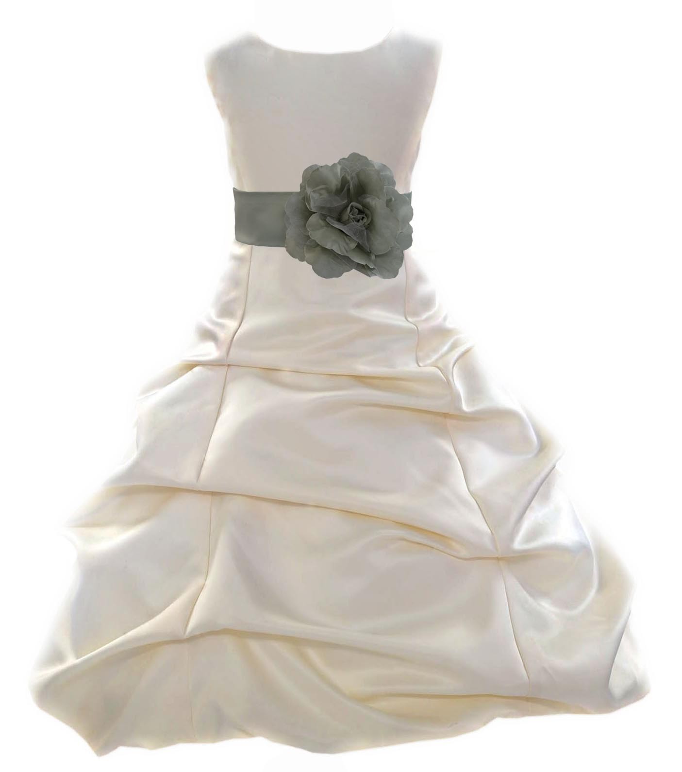 Ivory/Sage Satin Pick-Up Bubble Flower Girl Dress Bridesmaid 808T