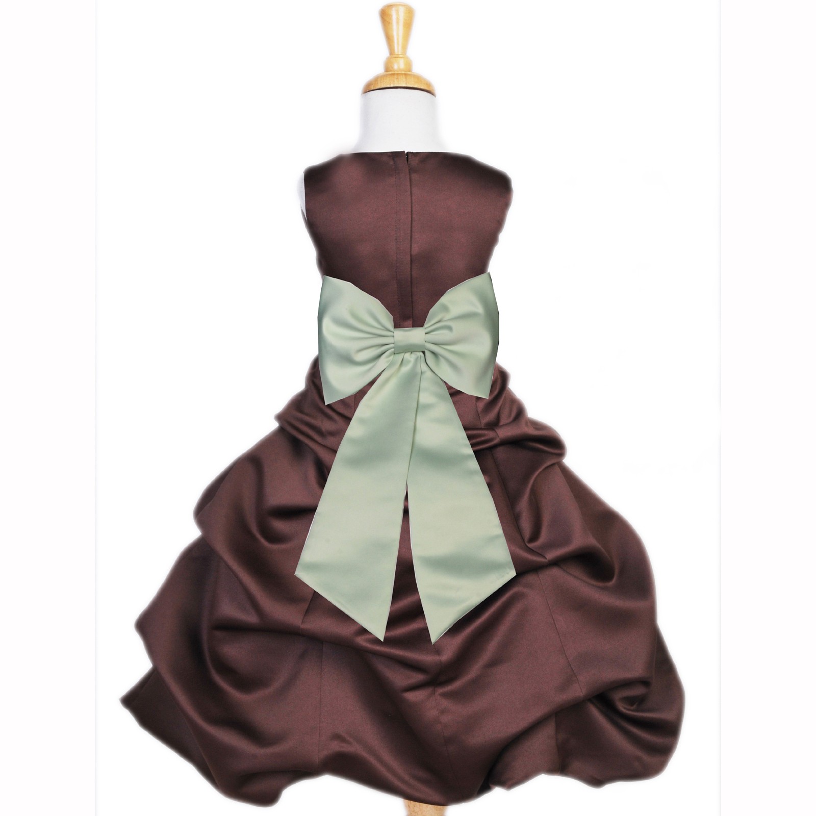 Brown/Sage Satin Pick-Up Bubble Flower Girl Dress Occasions 808T