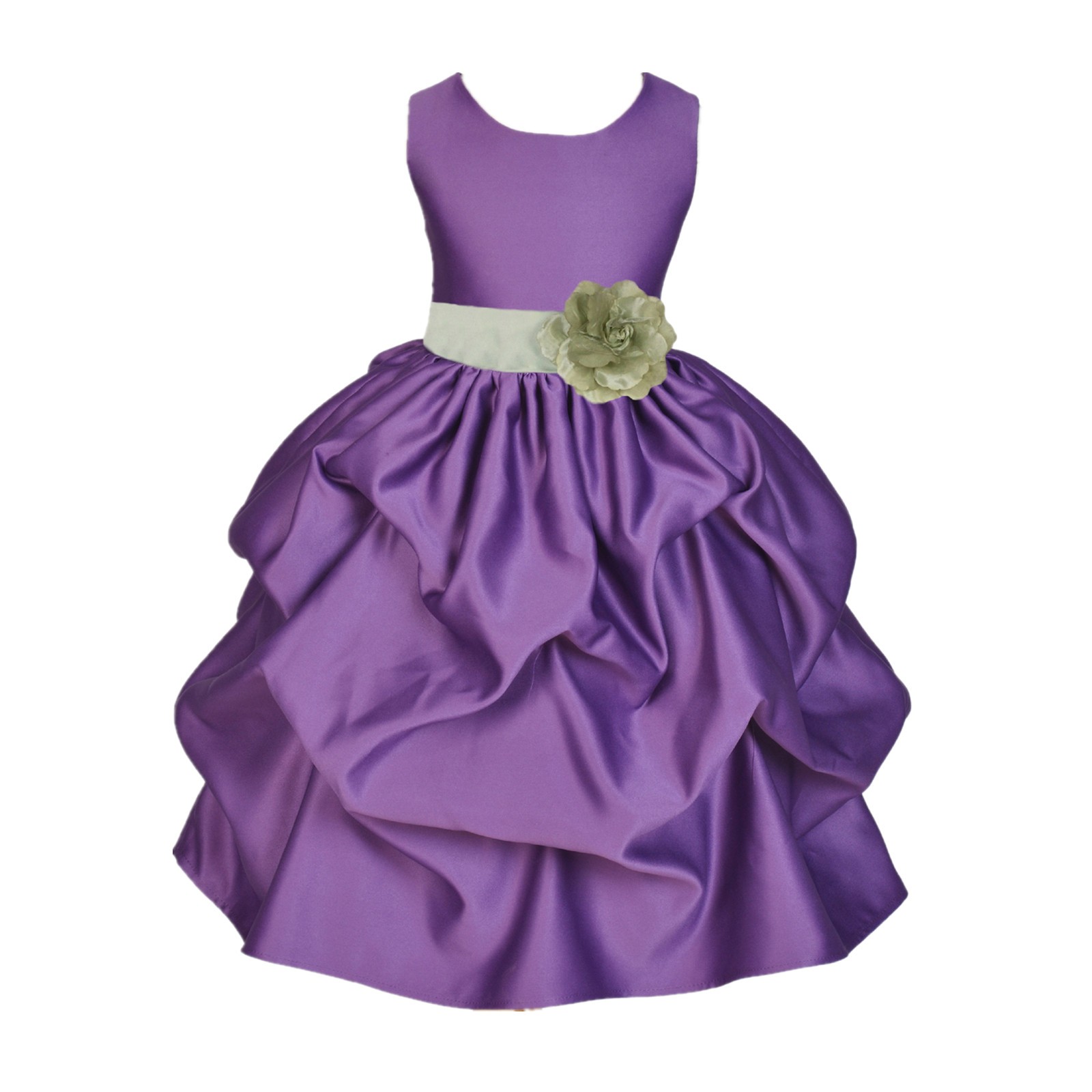 Purple/Sage Satin Pick-Up Flower Girl Dress Princess 208T