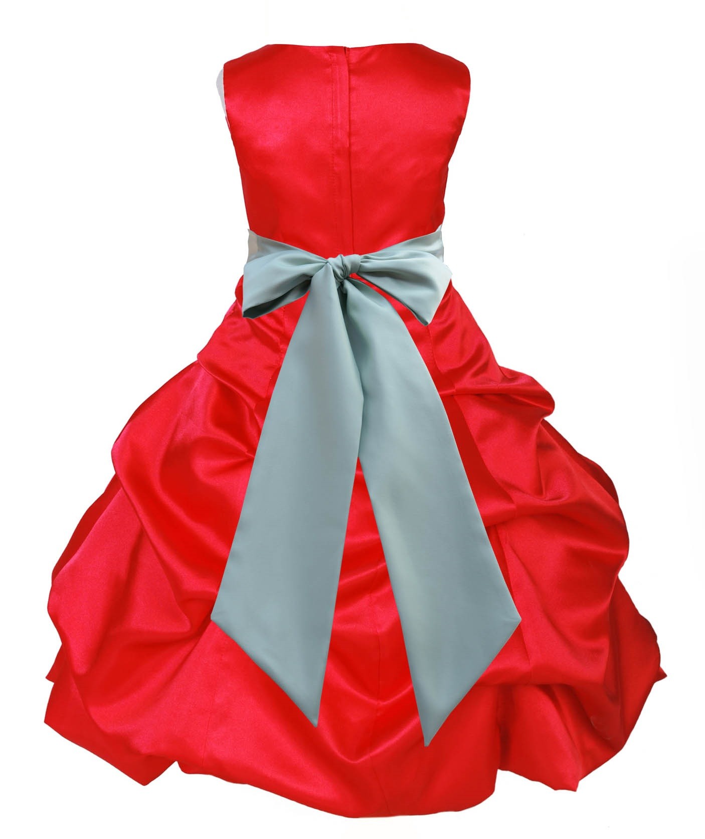 Red/Sage Satin Pick-Up Bubble Flower Girl Dress Christmas 806S