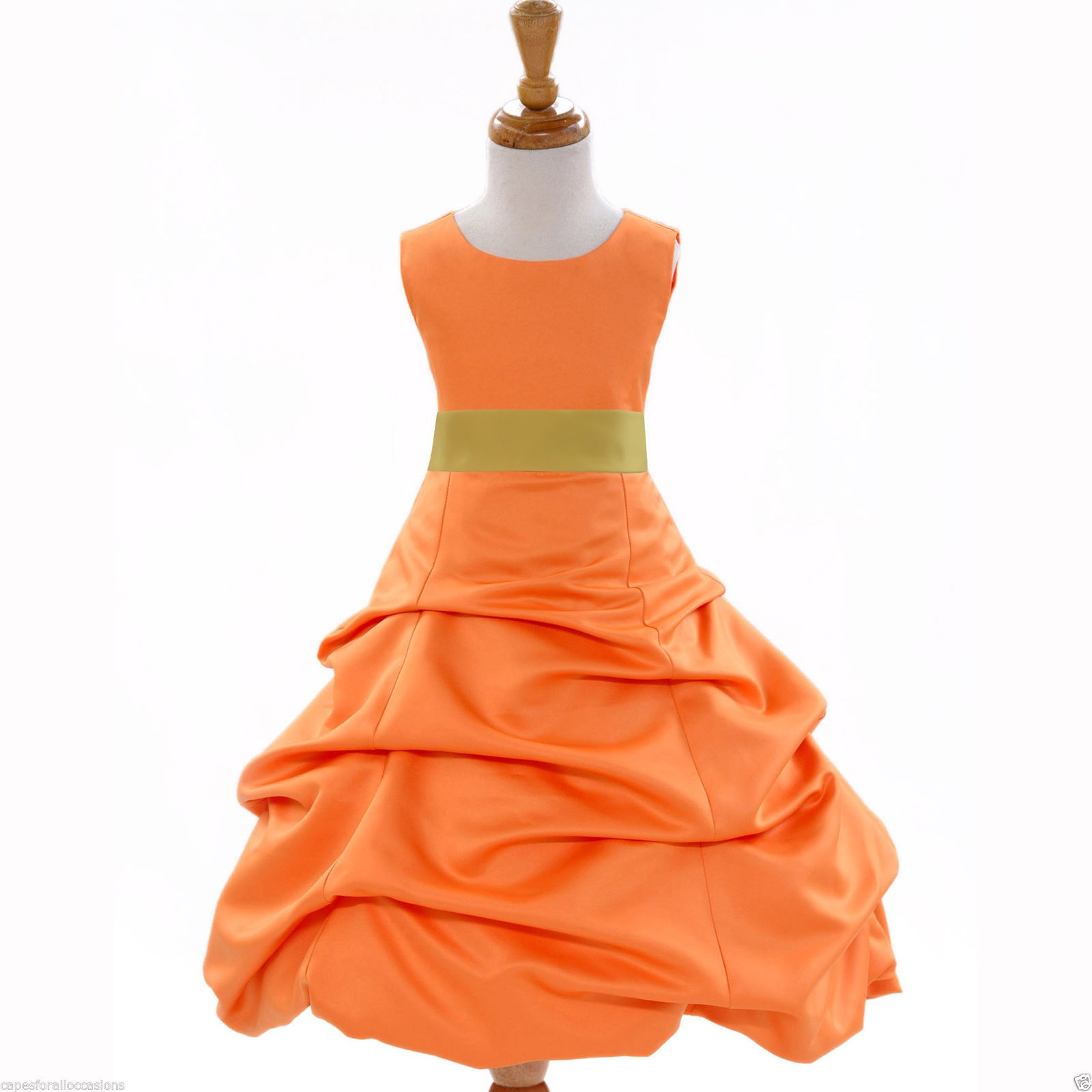 Orange/Sunbeam Satin Pick-Up Bubble Flower Girl Dress Halloween 808T
