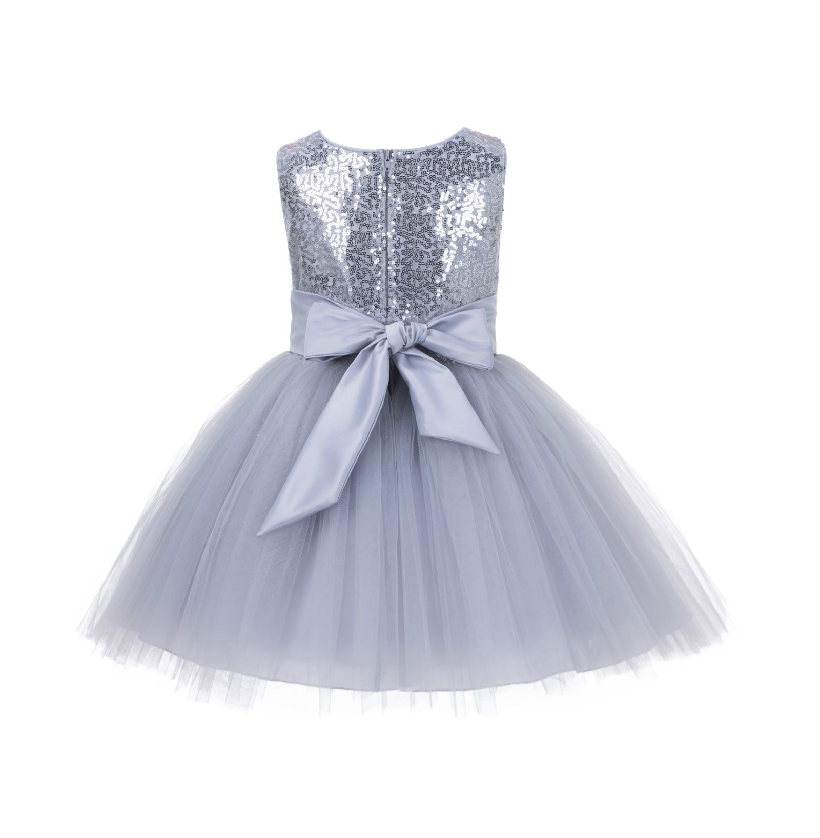 Silver Sparkling Sequins Mesh Tulle Flower Girl Dress Stylish 124