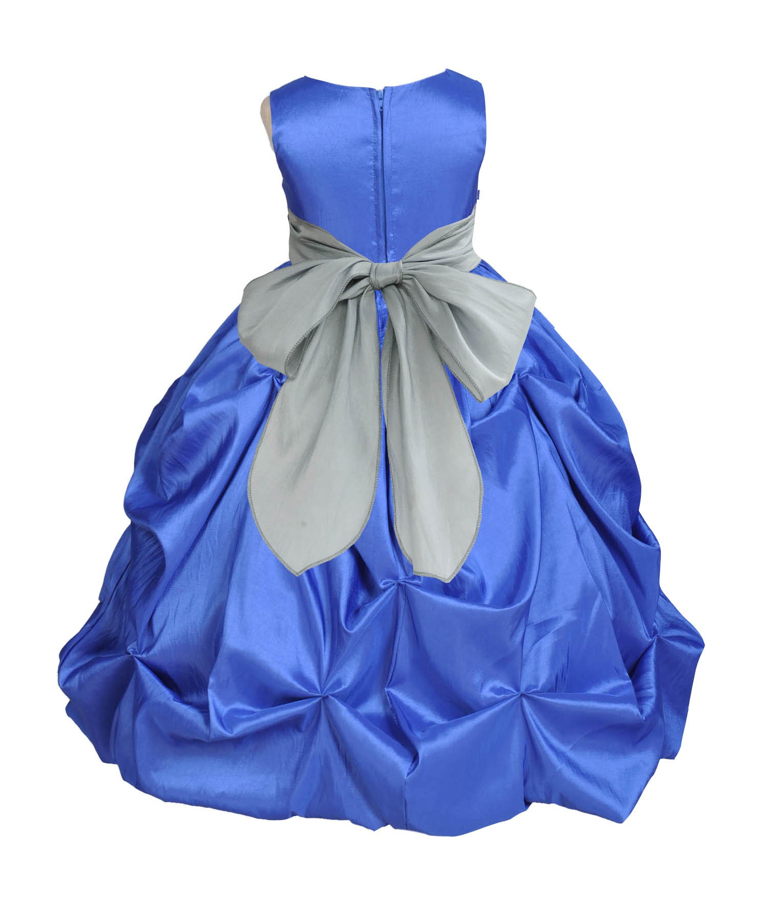 Royal Blue/Silver Satin Taffeta Pick-Up Bubble Flower Girl Dress 301S