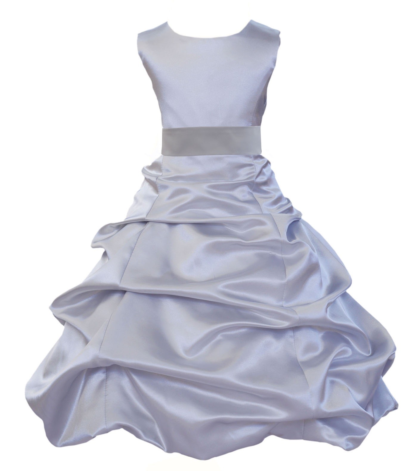 Matching Silver Satin Pick-Up Bubble Flower Girl Dress 806S