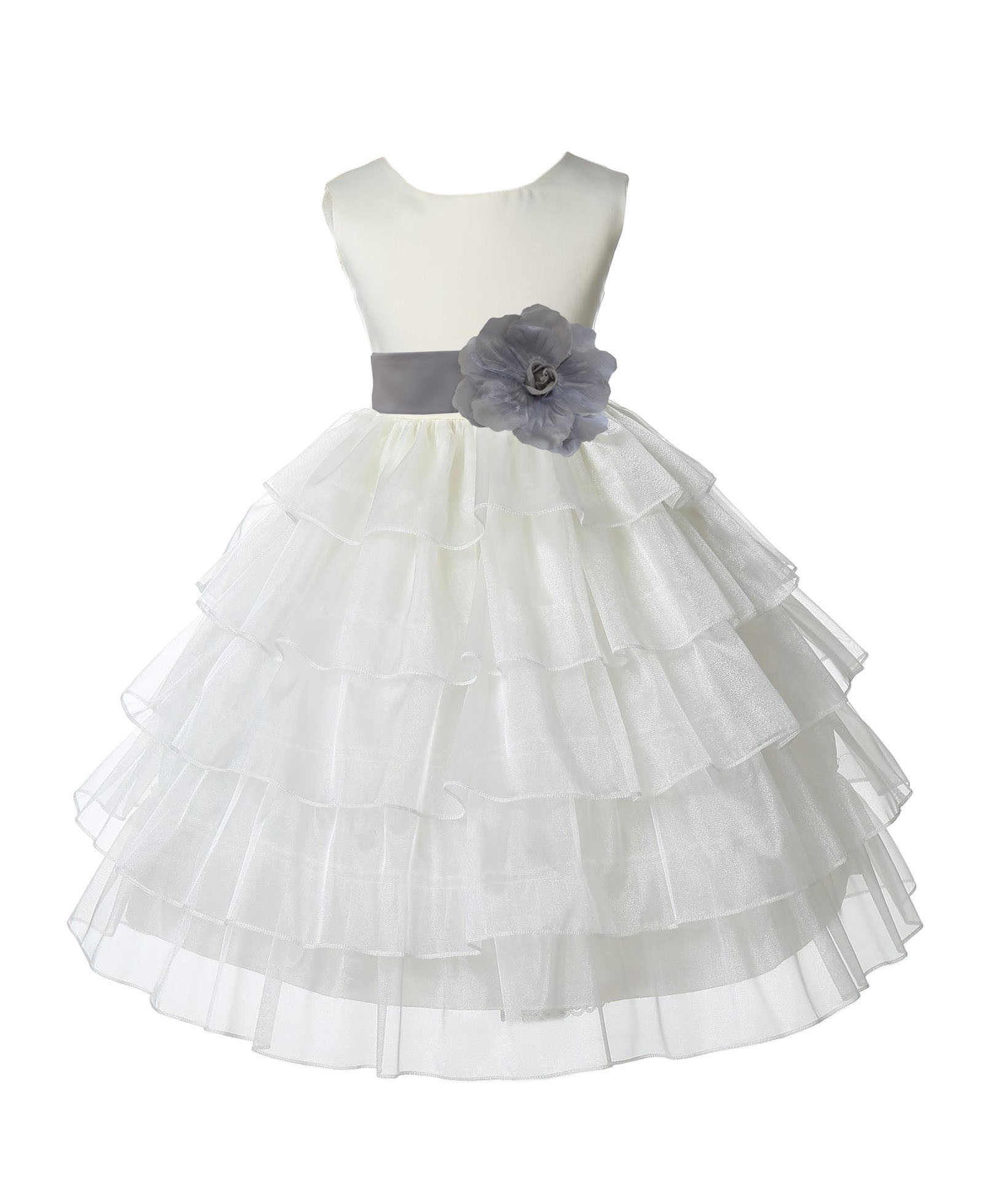 Ivory/Silver Satin Shimmering Organza Flower Girl Dress Pageant 308T