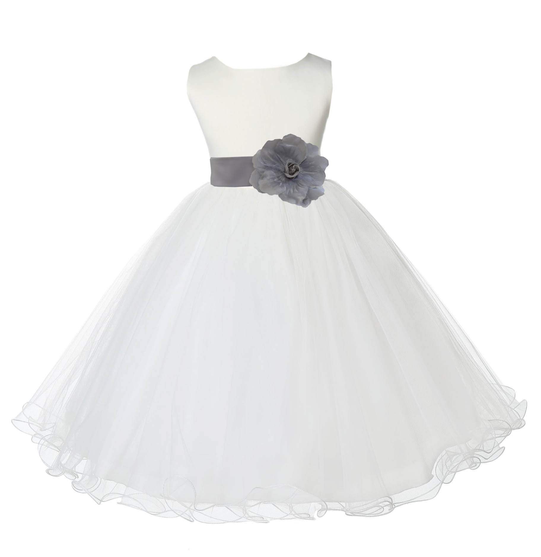 Ivory/Silver Tulle Rattail Edge Flower Girl Dress Pageant Recital 829S