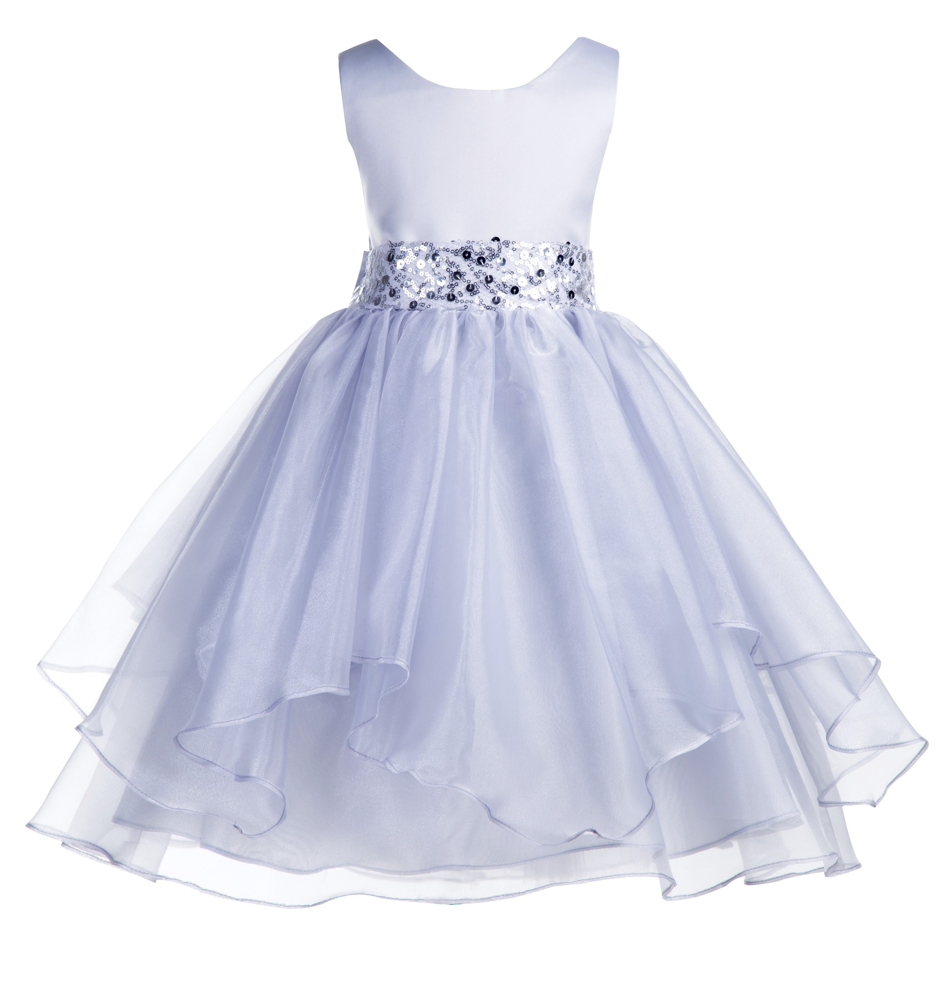 Silver Asymmetric Ruffled Organza Sequin Flower Girl Dress 012S