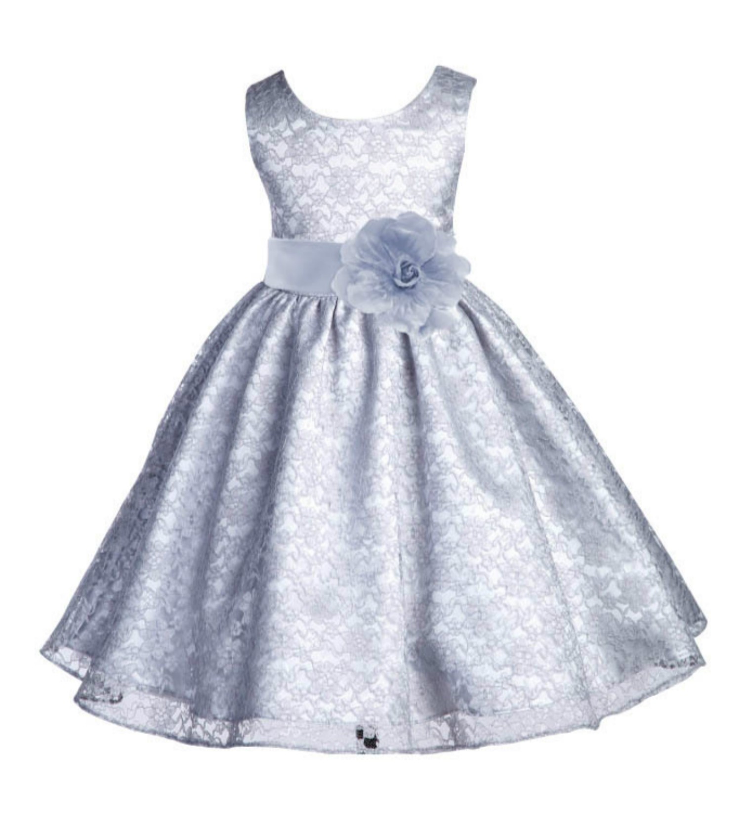 Silver Floral Lace Overlay Flower Girl Dress Formal Beauty 163S