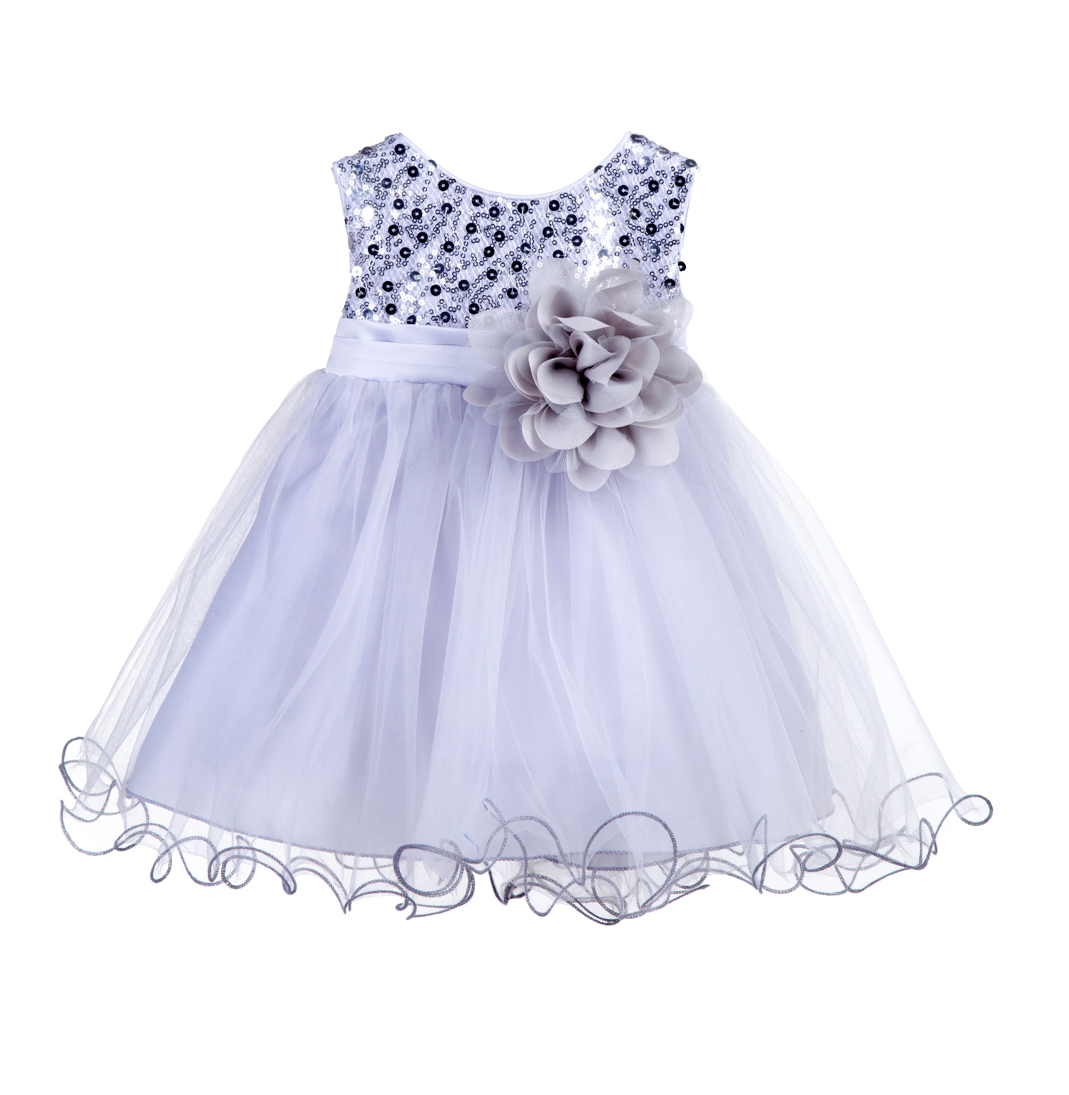 Silver Glitter Sequin Tulle Flower Girl Dress Formal Princess B-011NF