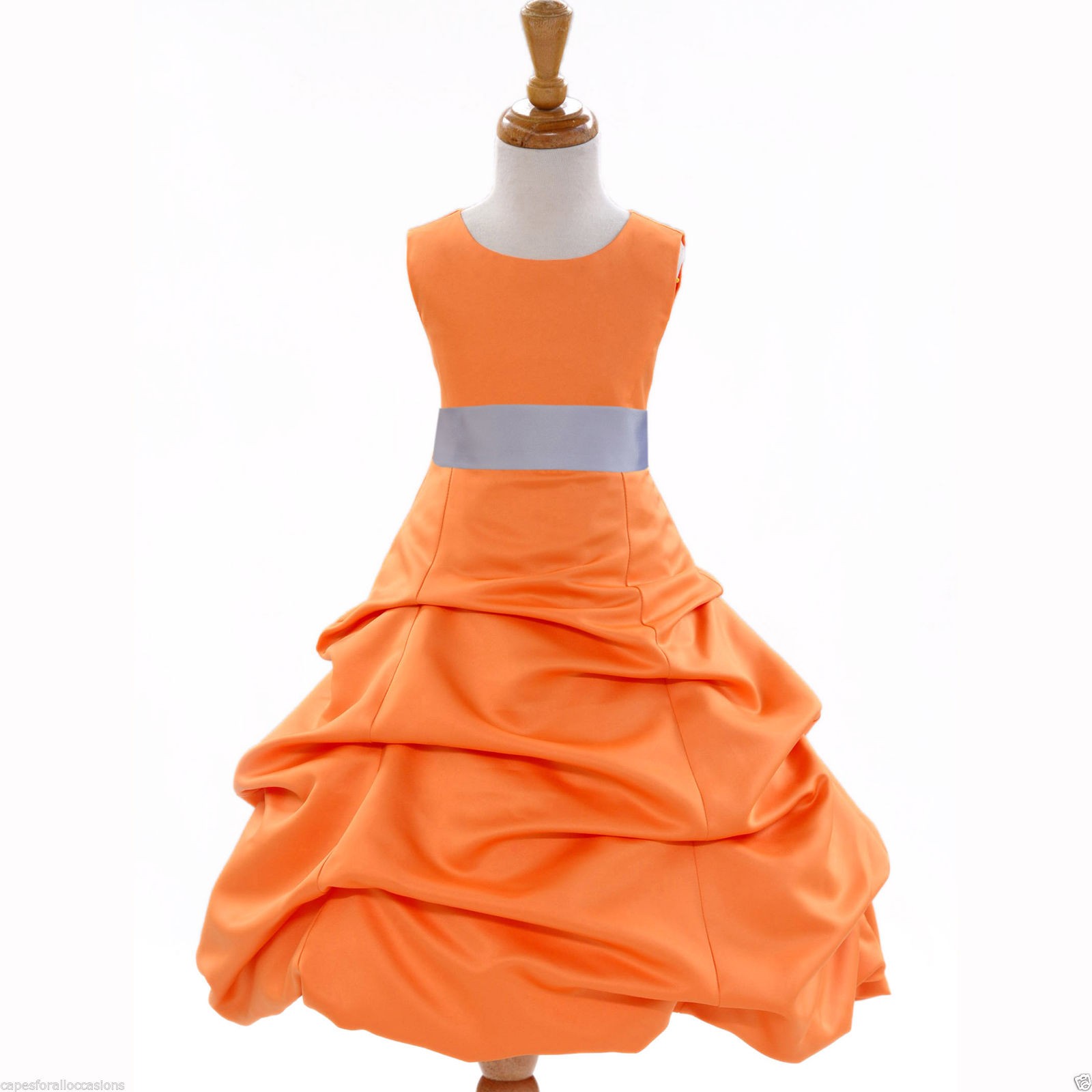 Orange/Silver Satin Pick-Up Bubble Flower Girl Dress Halloween 808T