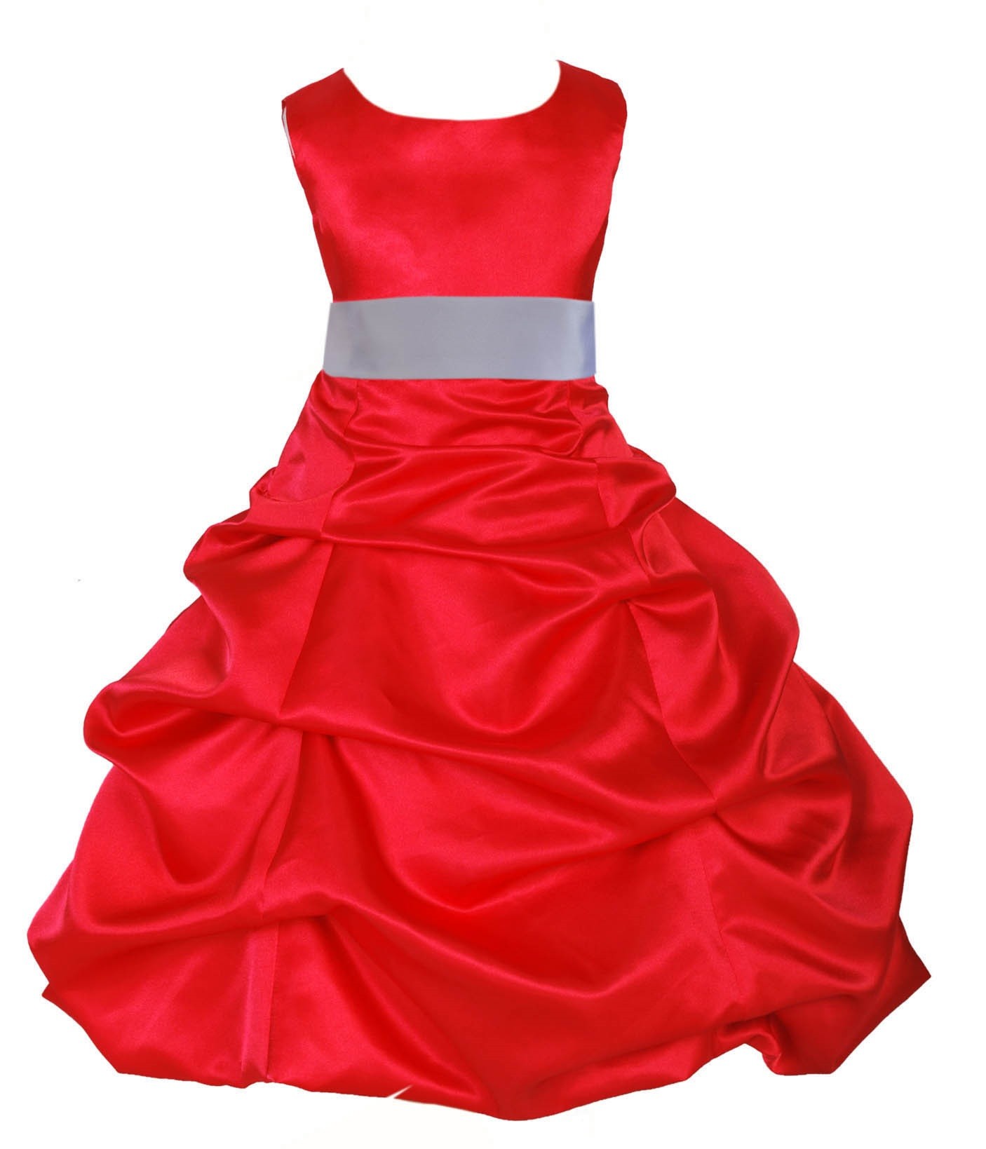 Red/Silver Satin Pick-Up Bubble Flower Girl Dress Christmas 806S