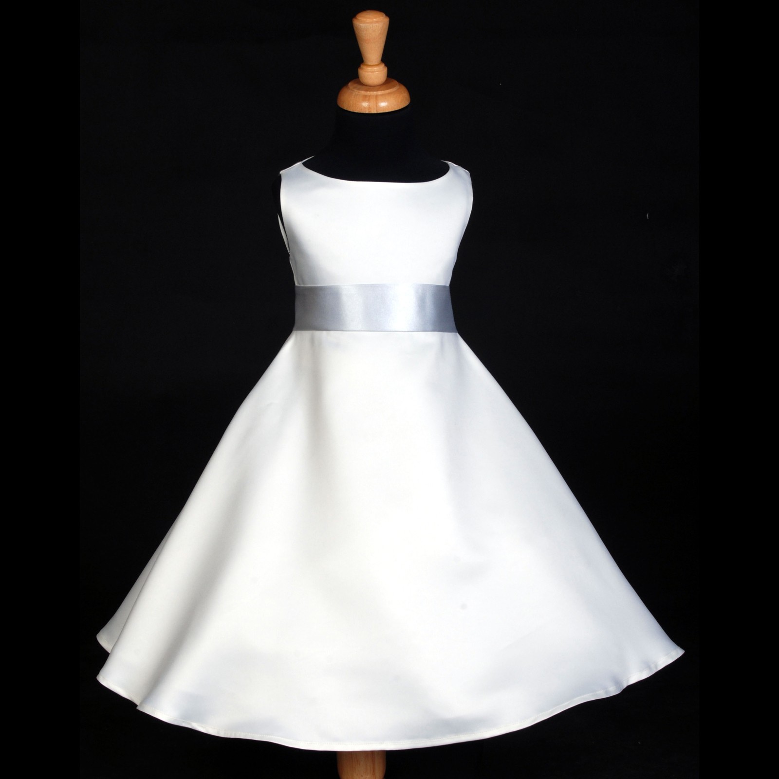 White/Silver A-Line Satin Flower Girl Dress Wedding Bridal 821S