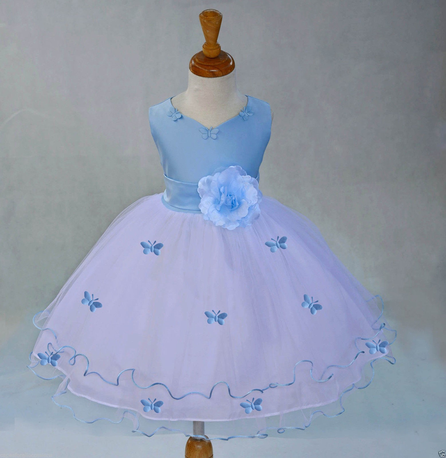Sky Blue Satin Tulle Butterflies Flower Girl Dress Occasions 801S