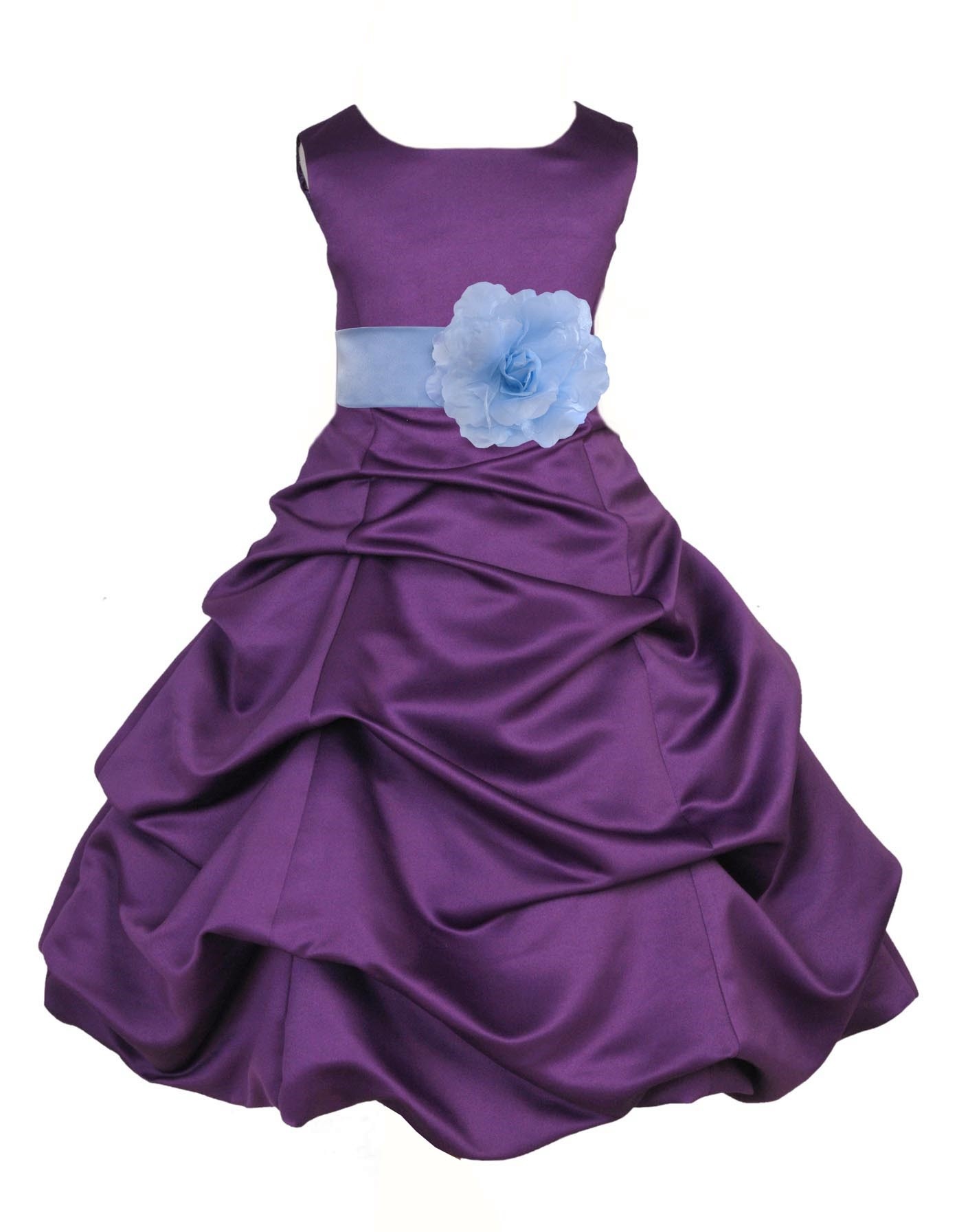 Purple/Sky Blue Satin Pick-Up Bubble Flower Girl Dress Easter 808T