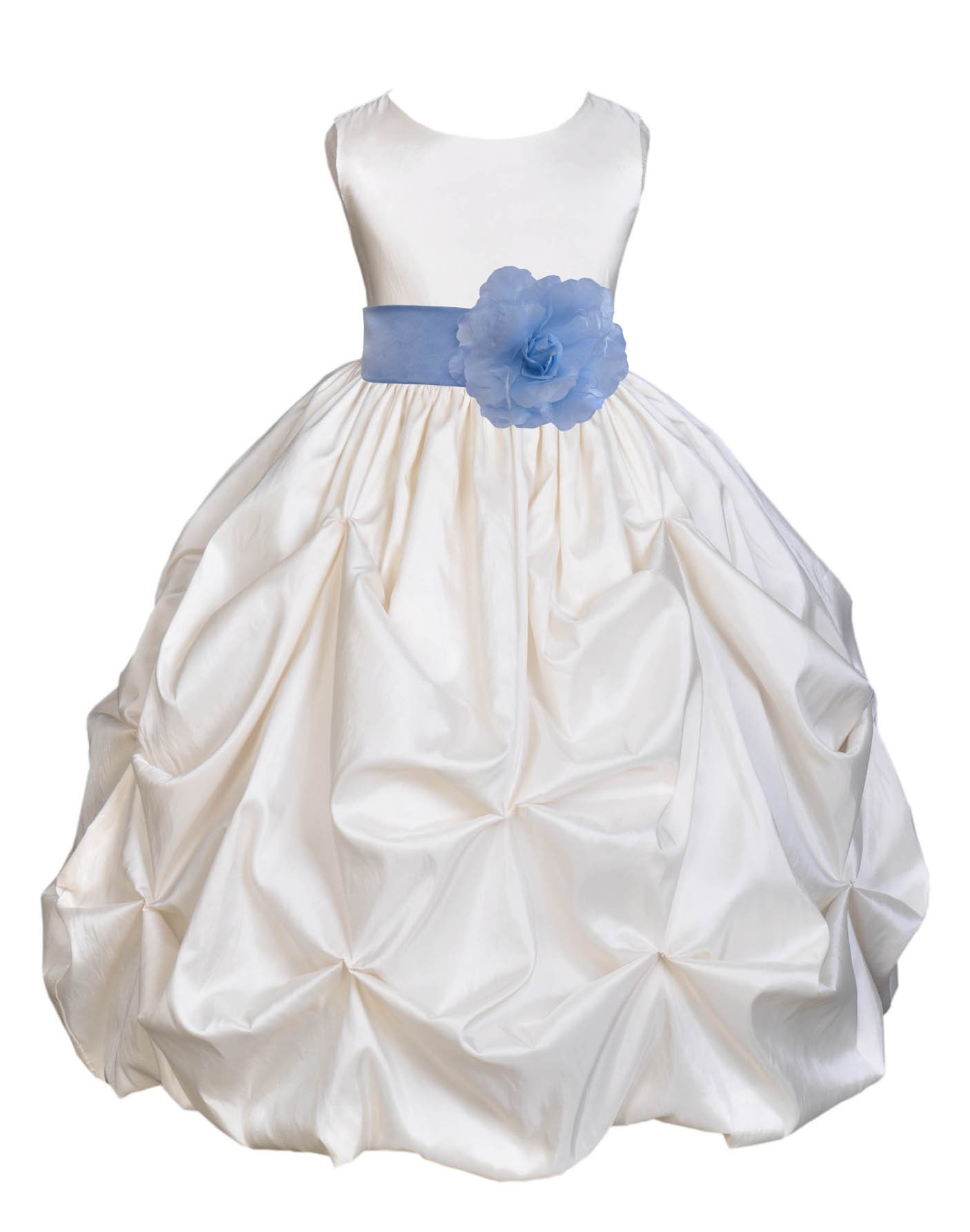 Ivory/Sky Satin Taffeta Pick-Up Bubble Flower Girl Dress 301T