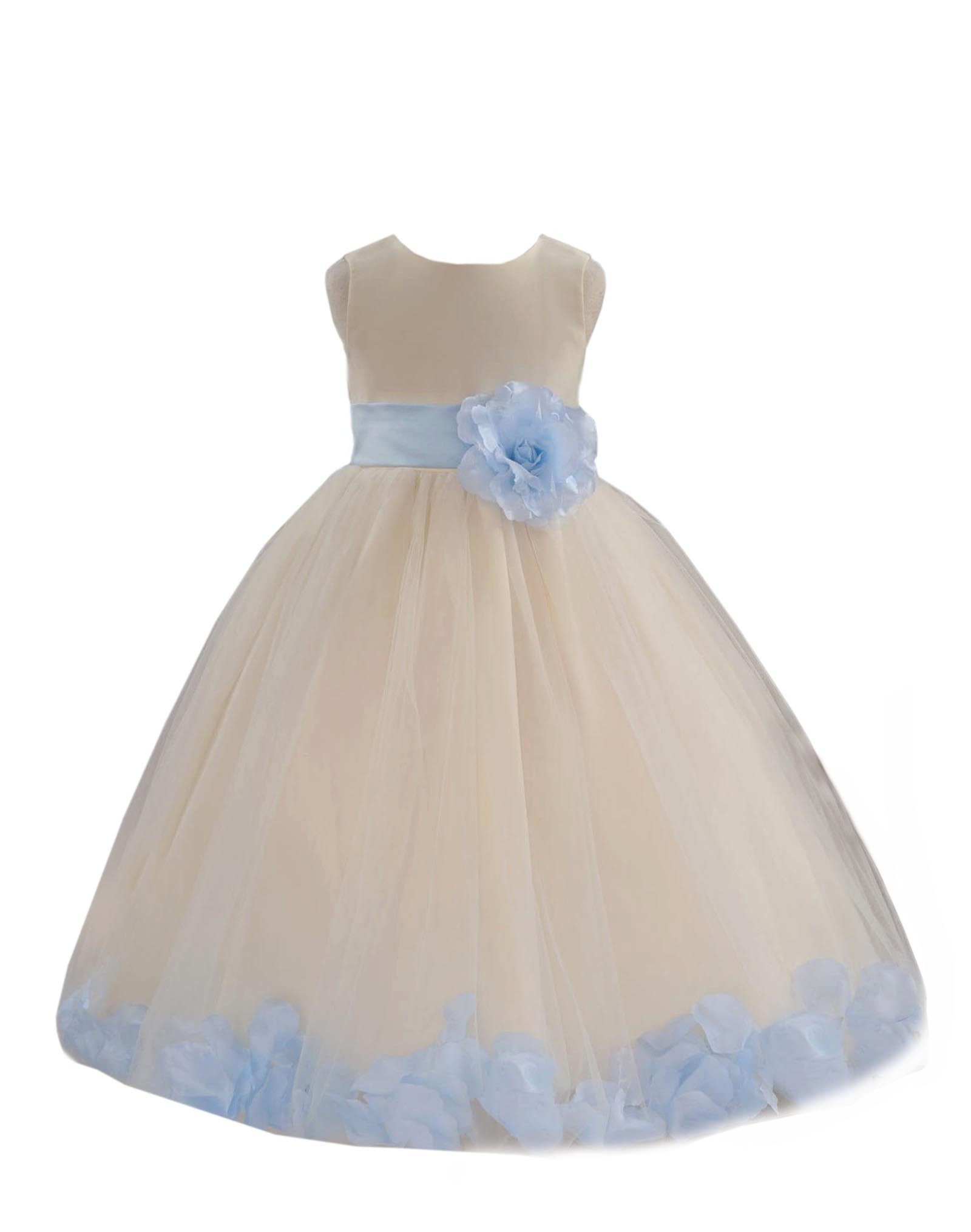 Ivory/Sky Tulle Rose Petals Flower Girl Dress Recital 302a