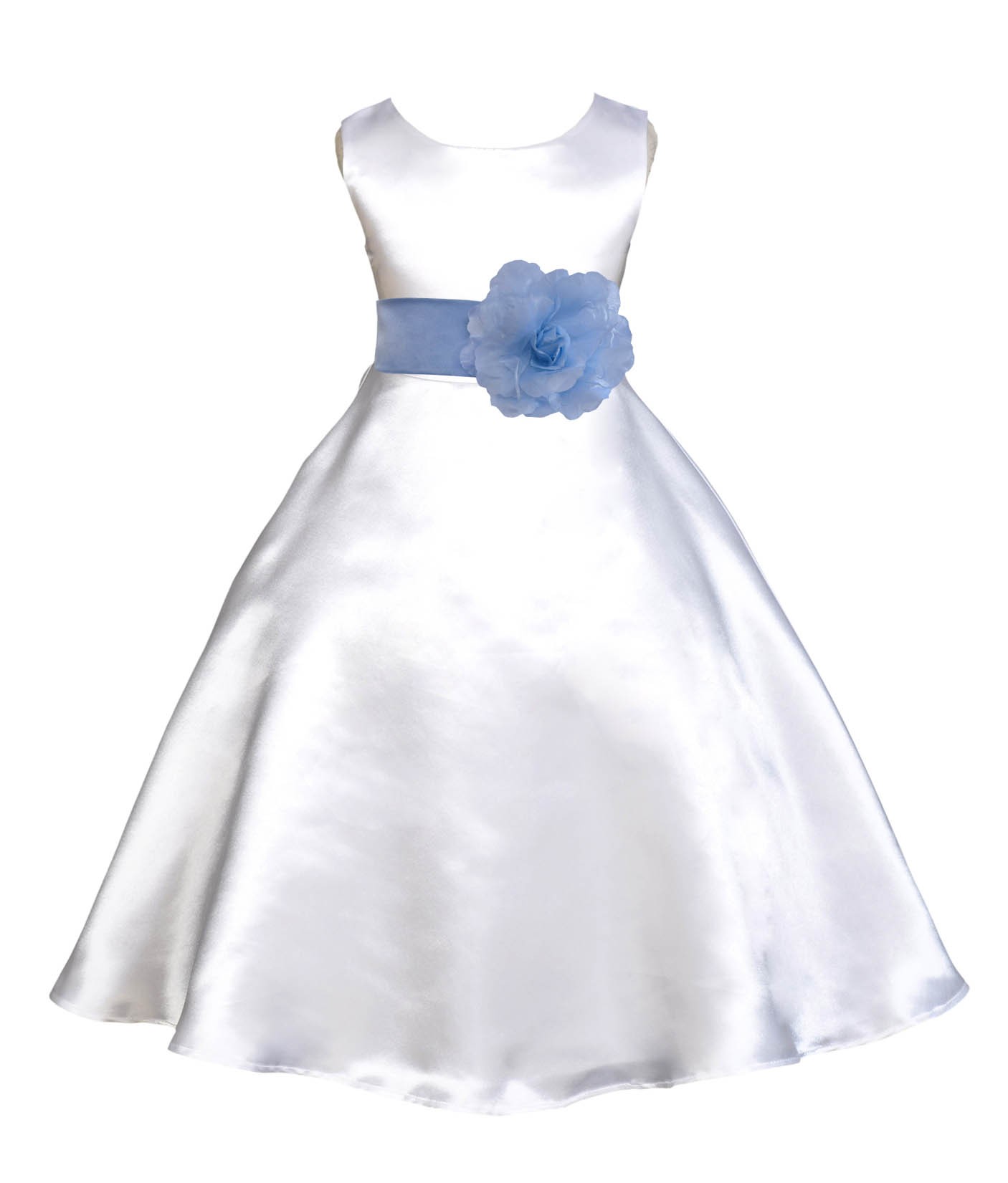 White/Sky A-Line Satin Flower Girl Dress Wedding Bridal 821T