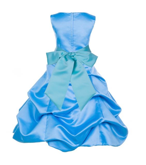 Turquoise/Spa Satin Pick-Up Bubble Flower Girl Dress Recital 806S