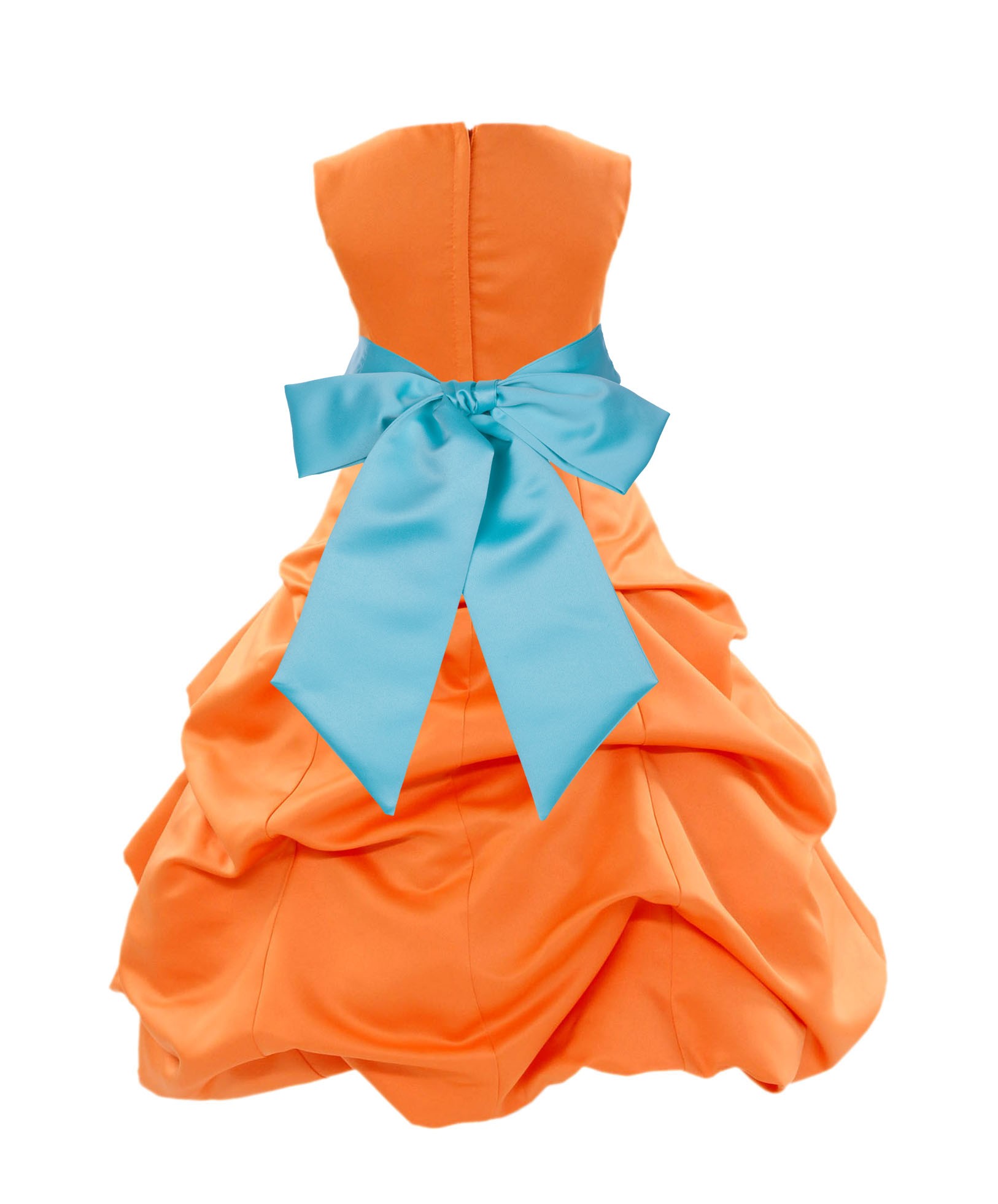 Orange/Spa Satin Pick-Up Bubble Flower Girl Dress Halloween 806S