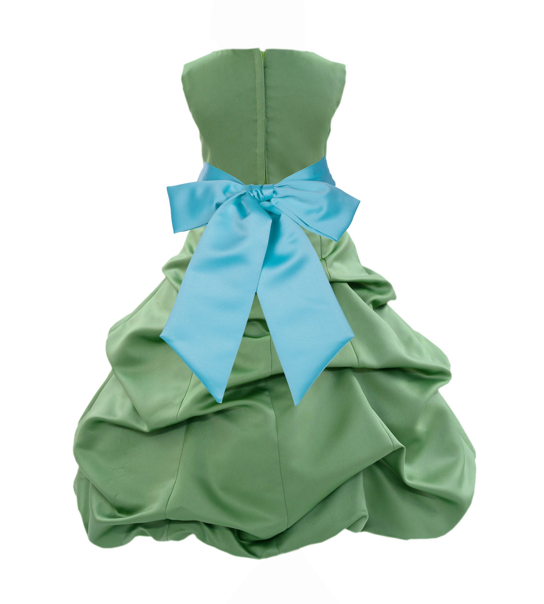 Clover Green/Spa Satin Pick-Up Bubble Flower Girl Dress 806S