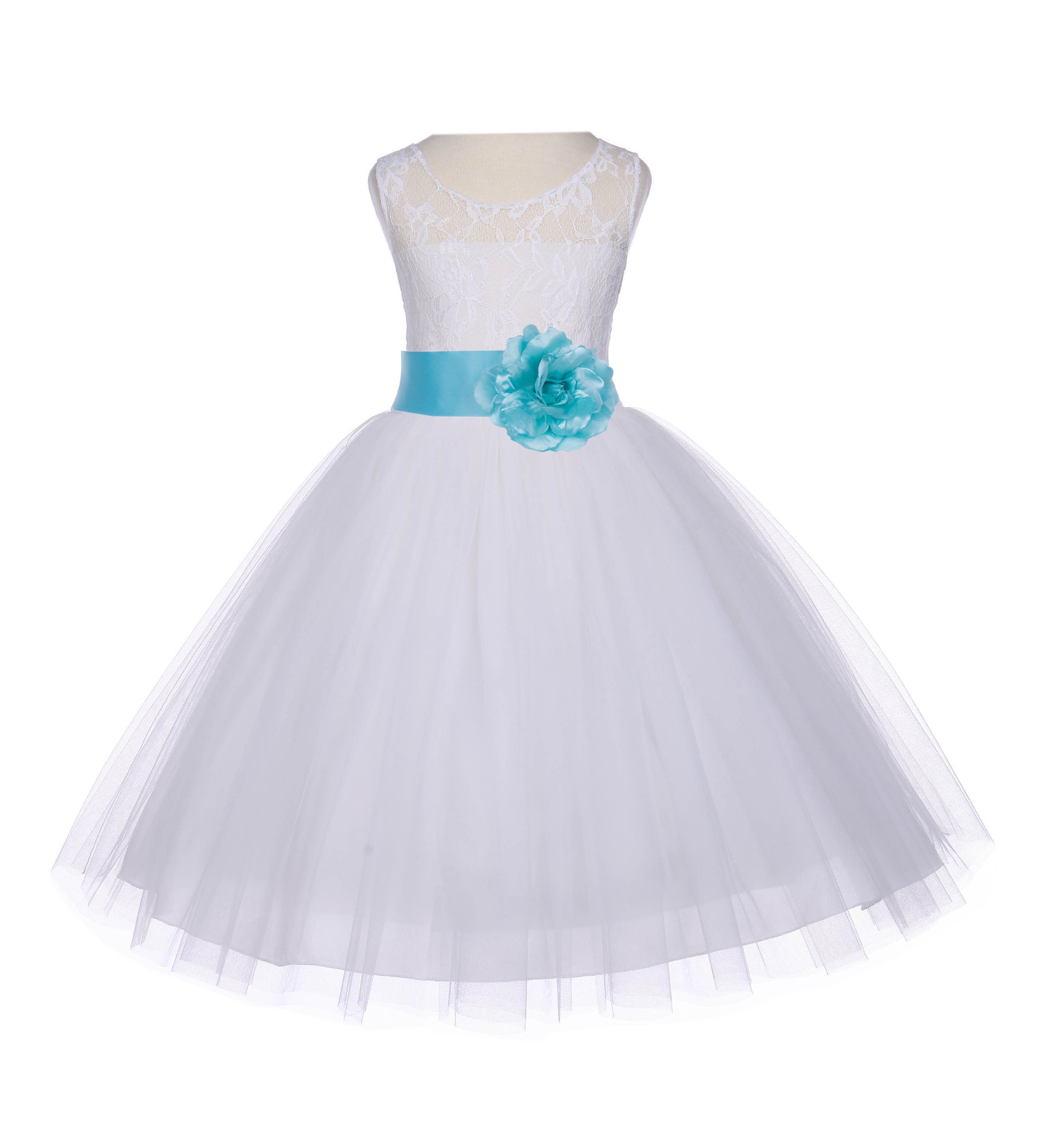 Ivory/Spa Floral Lace Bodice Tulle Flower Girl Dress Bridesmaid 153S