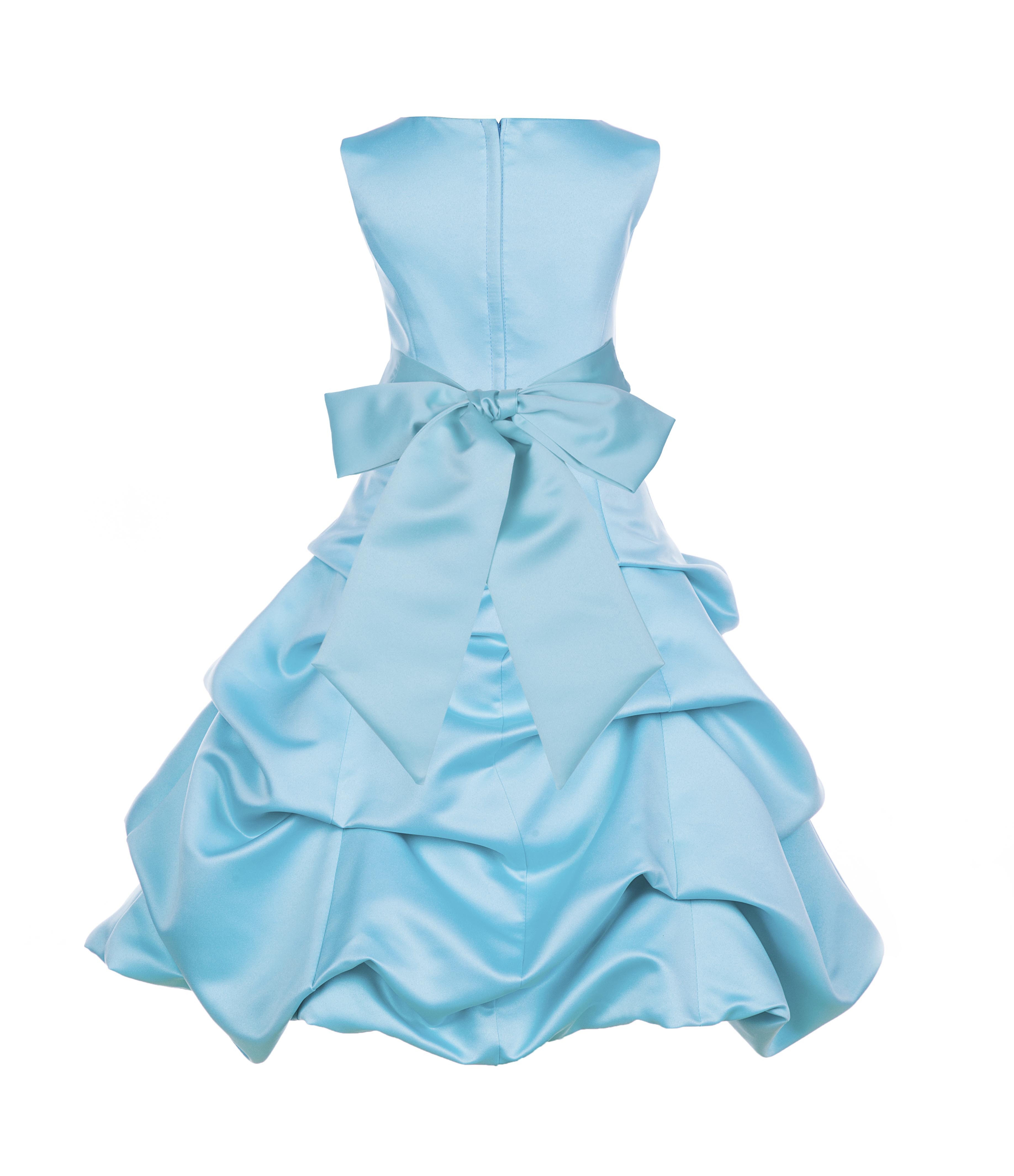 Spa Blue/Spa Satin Pick-Up Bubble Flower Girl Dress 806S