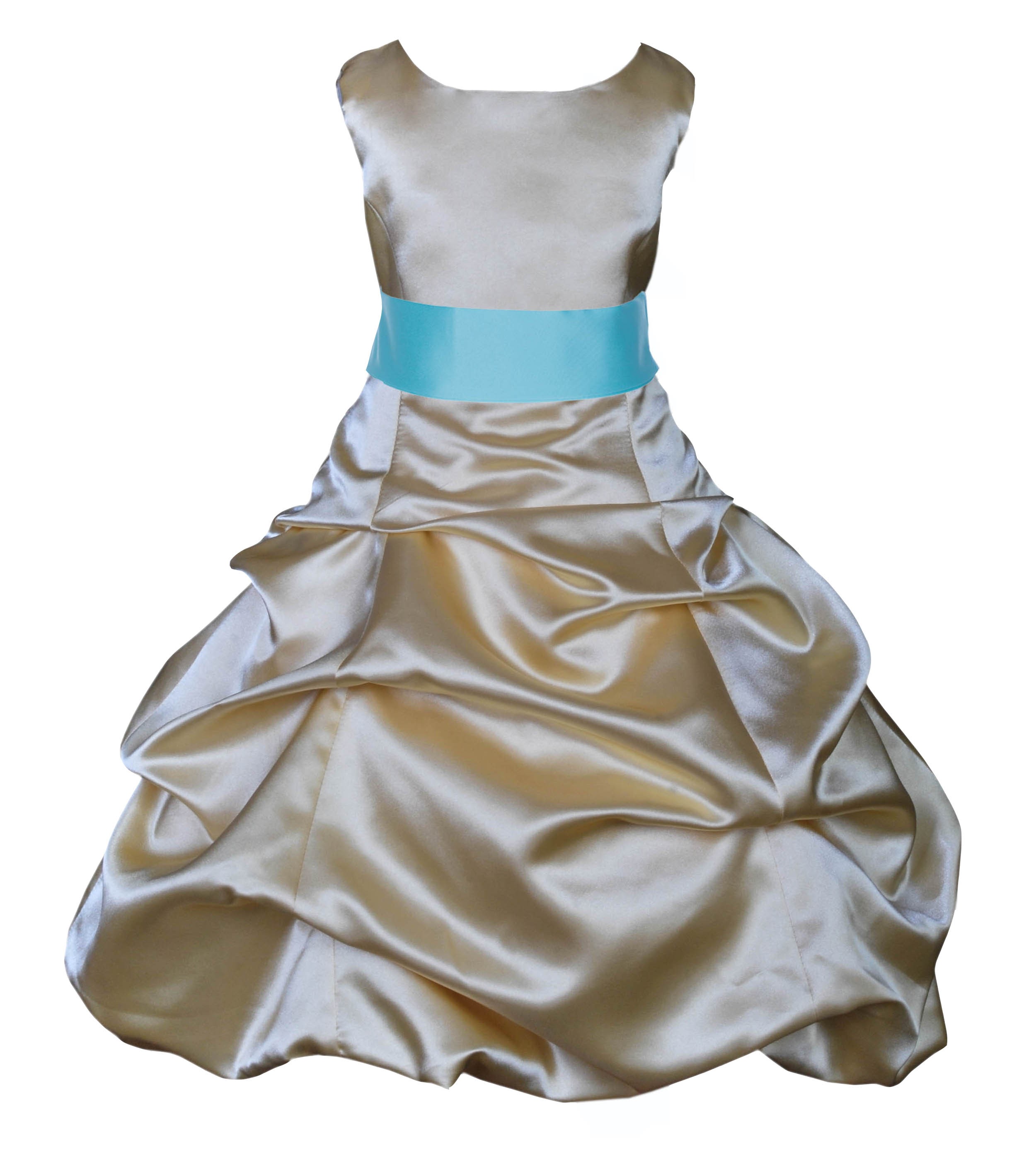 Gold/Spa Satin Pick-Up Bubble Flower Girl Dress Dazzling 806S