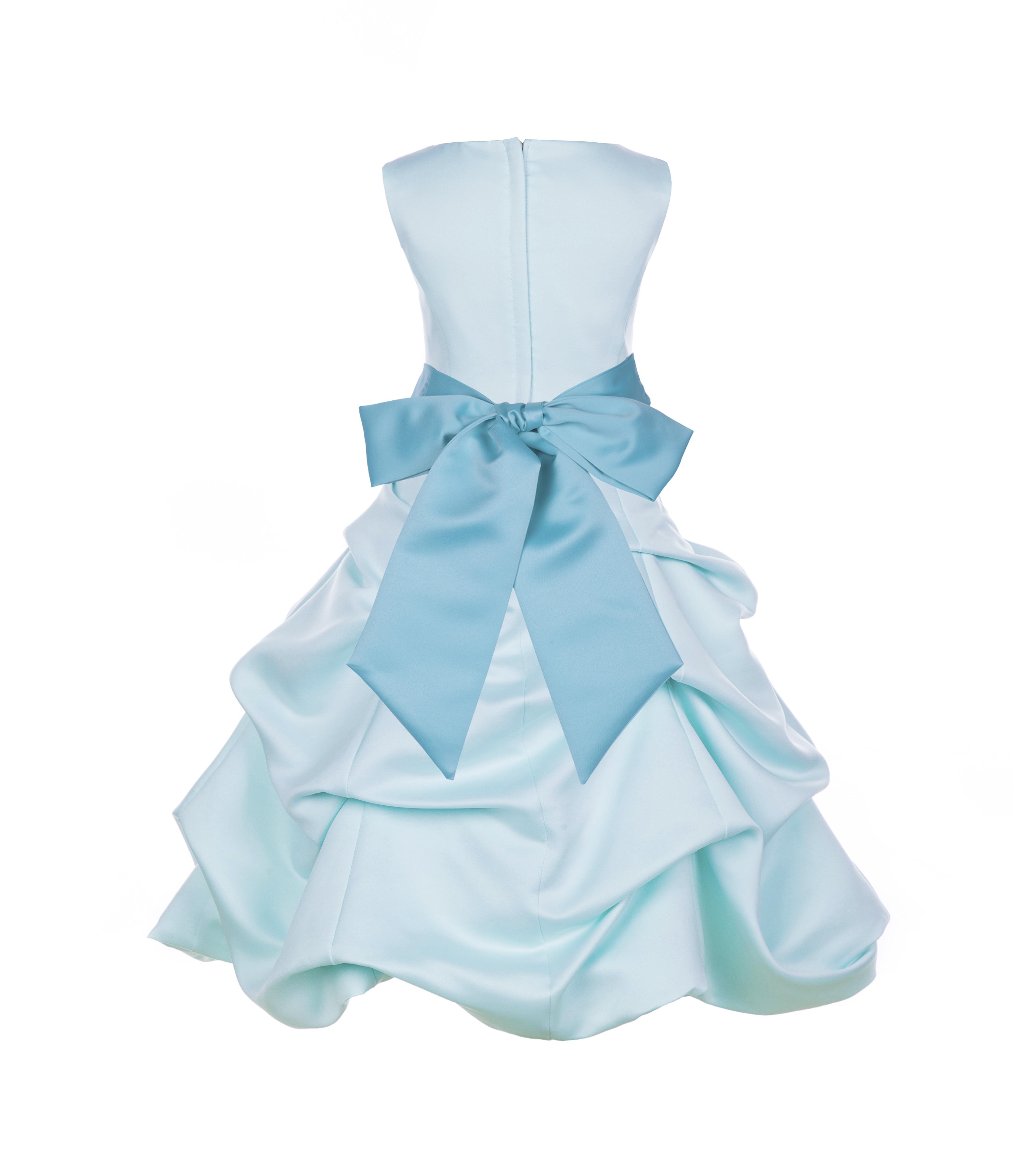 Mint/Spa Satin Pick-Up Bubble Flower Girl Dress Party 806S