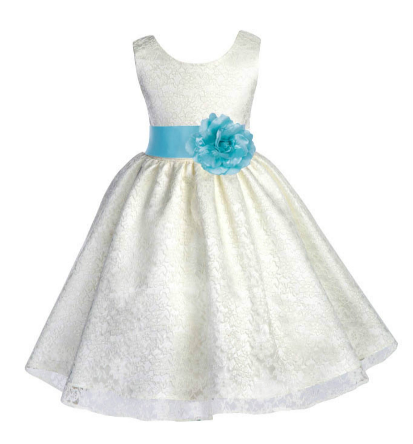 Ivory/Spa Floral Lace Overlay Flower Girl Dress Special Event 163S