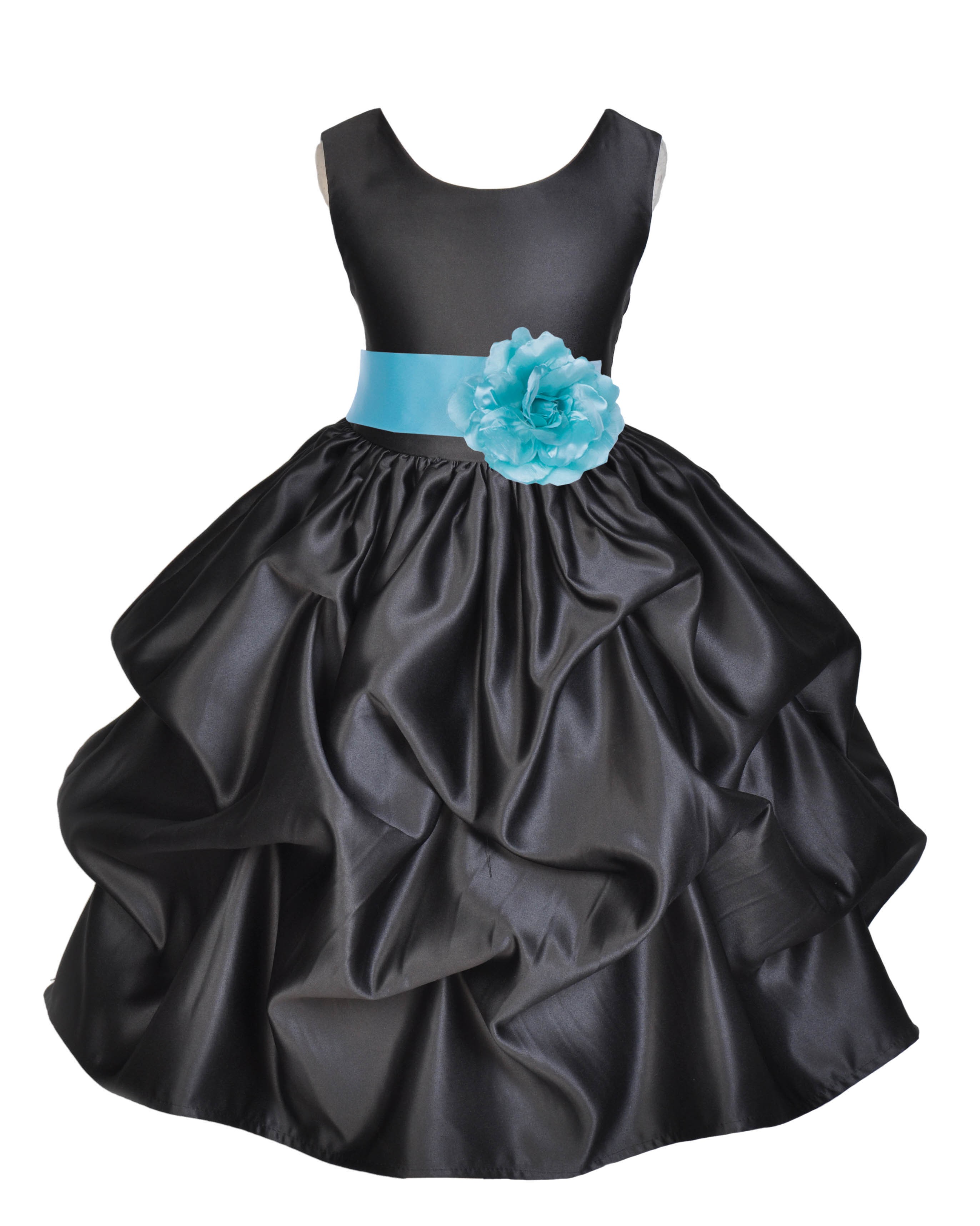 Black/Spa Satin Pick-Up Flower Girl Dress Formal 208T