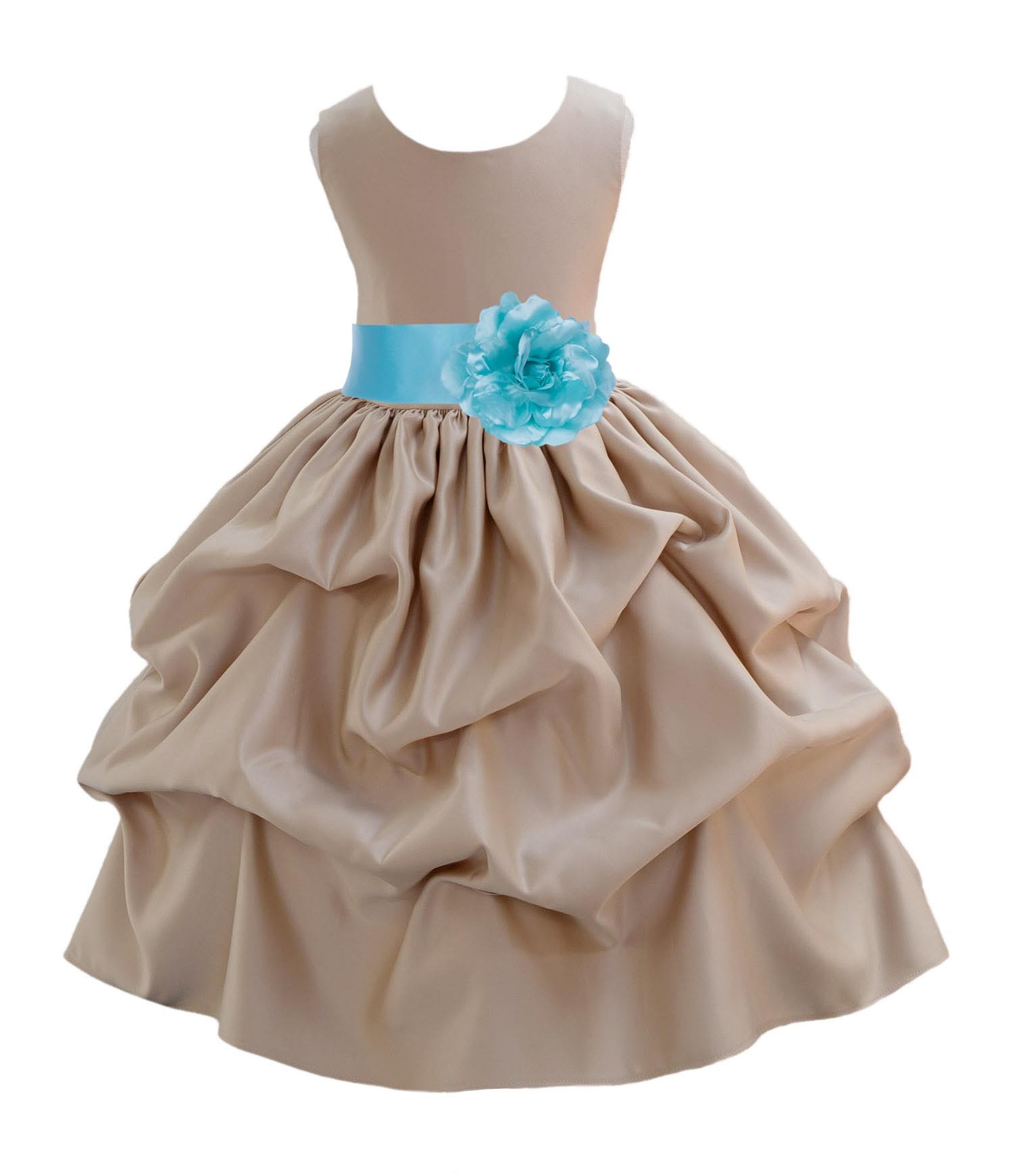 Champagne/Spa Satin Pick-Up Flower Girl Dress Party 208T