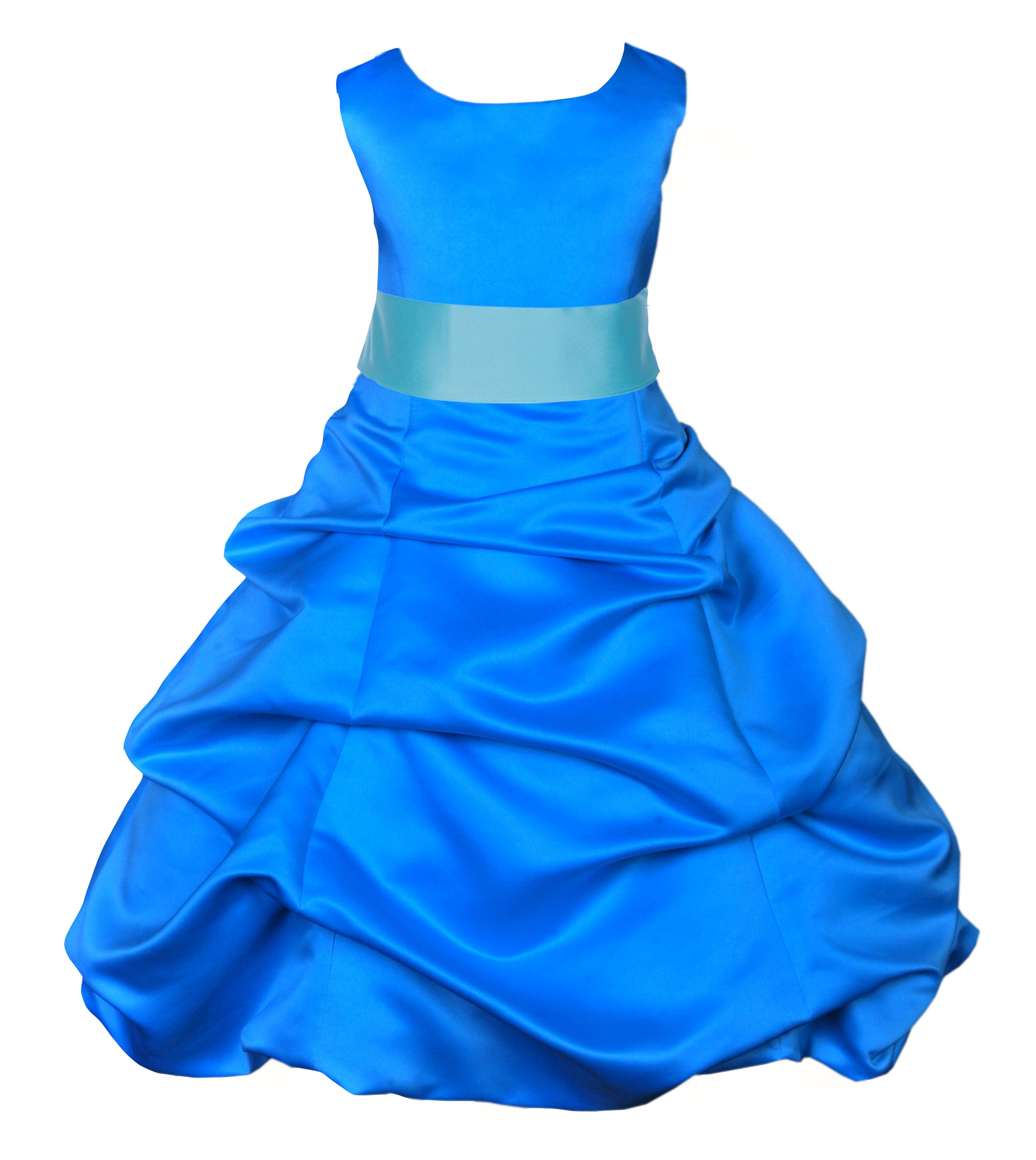 Royal Blue/Spa Satin-Pick-Up Bubble Flower Girl Dress 806S