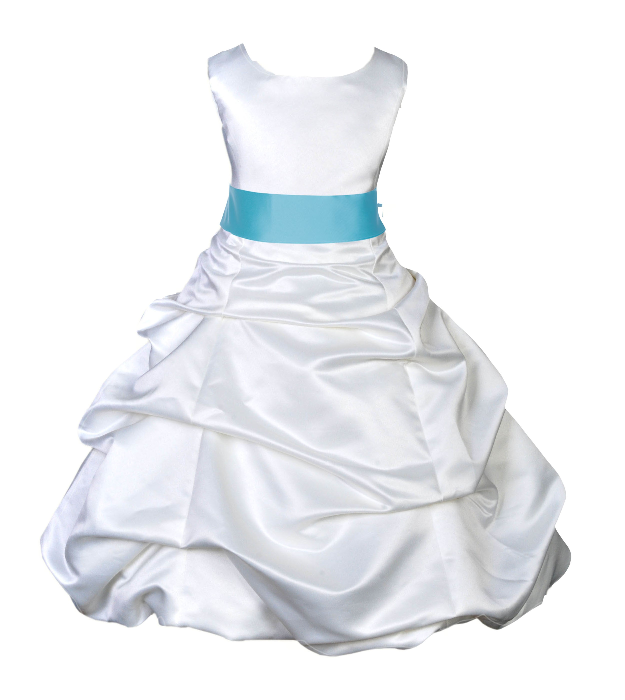 White/Spa Satin Pick-Up Bubble Flower Girl Dress V2 806S