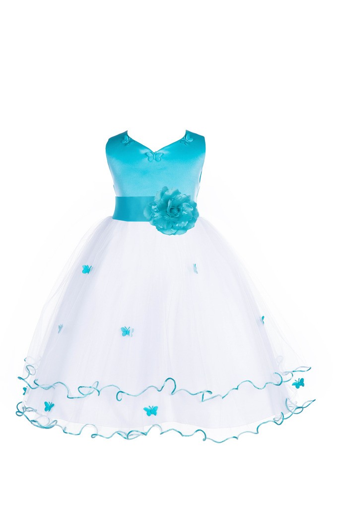Spa Blue Satin Tulle Butterflies Flower Girl Dress Occasions 801S