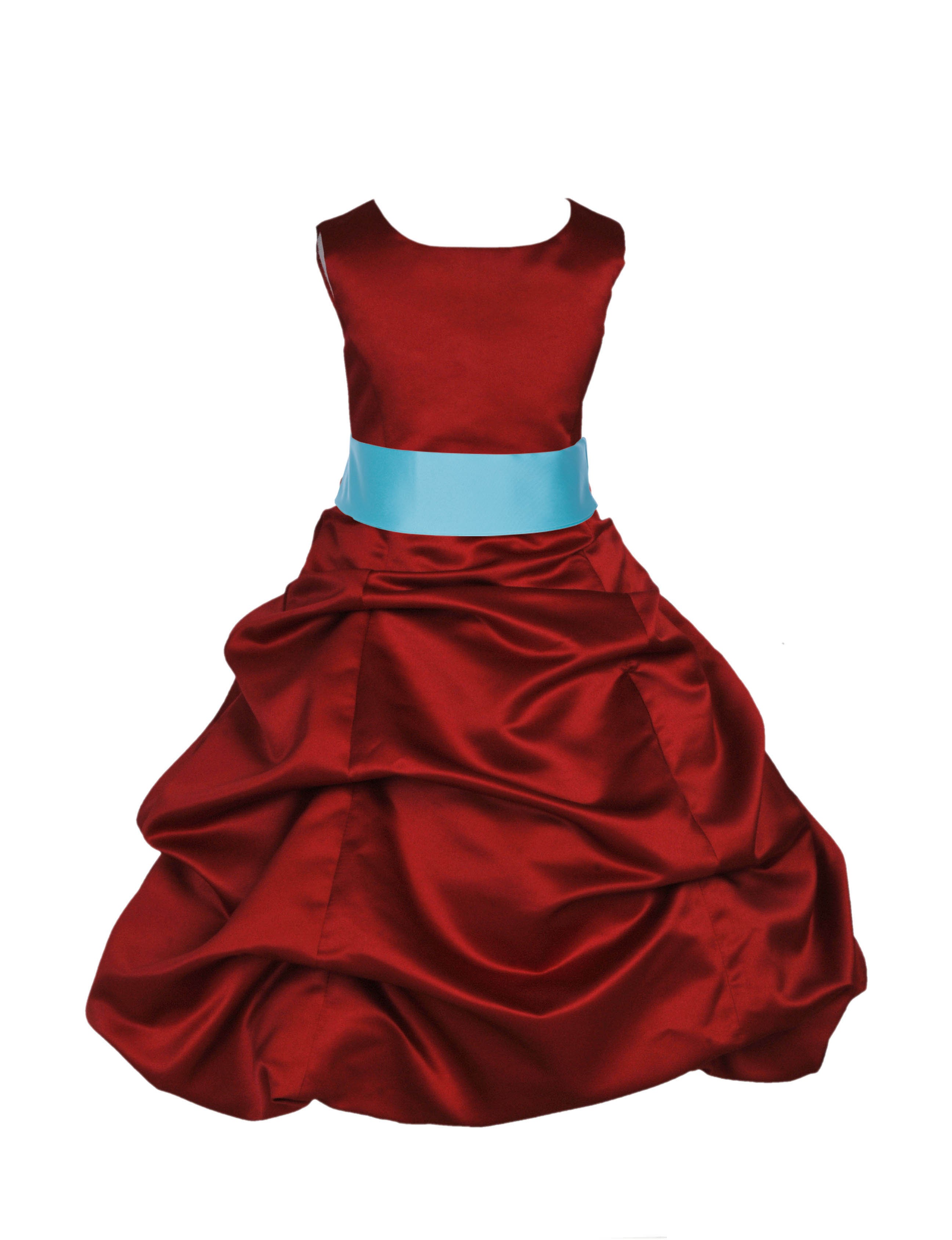 Apple Red/Spa Satin Pick-Up Bubble Flower Girl Dress 806S