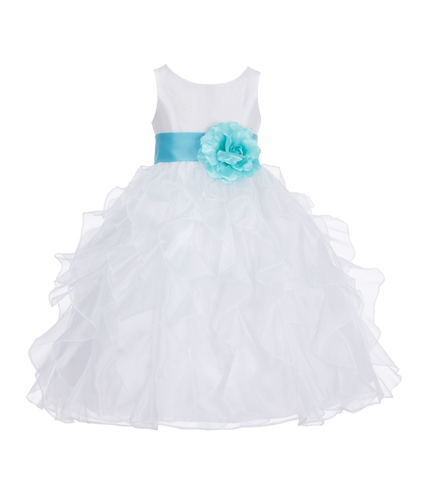 White/Spa Ruffled Organza Flower Girl Dress Wedding Pageant 168T